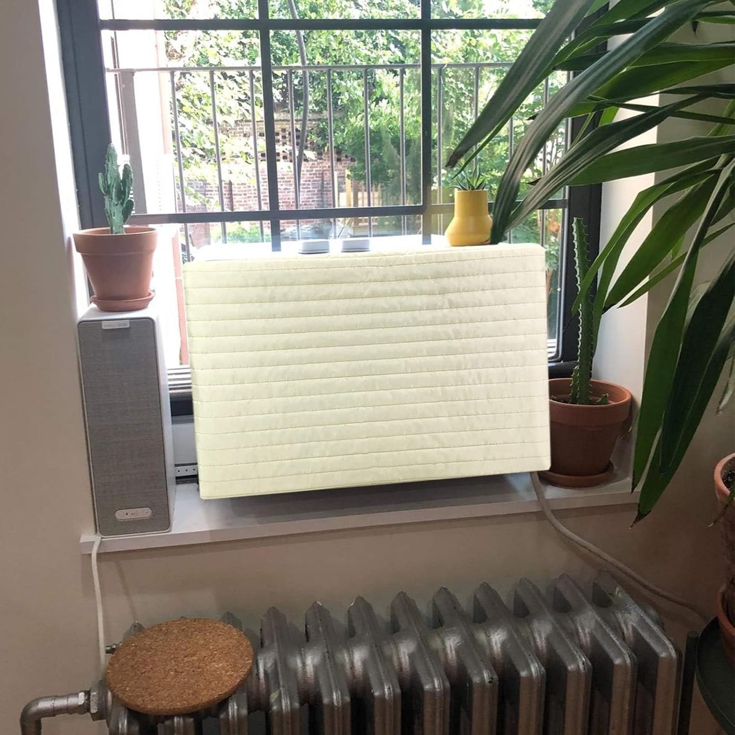Indoor Window AC Cover Beige Polyester Draft Stopper 21×15 Energy Saver Durable
