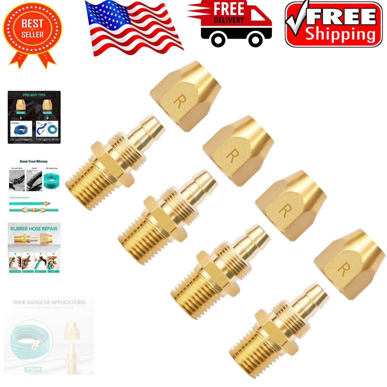 Premium Brass 3/8&Prime; Barb Hose-End Repair Fittings for DIY Air Hose Solutions