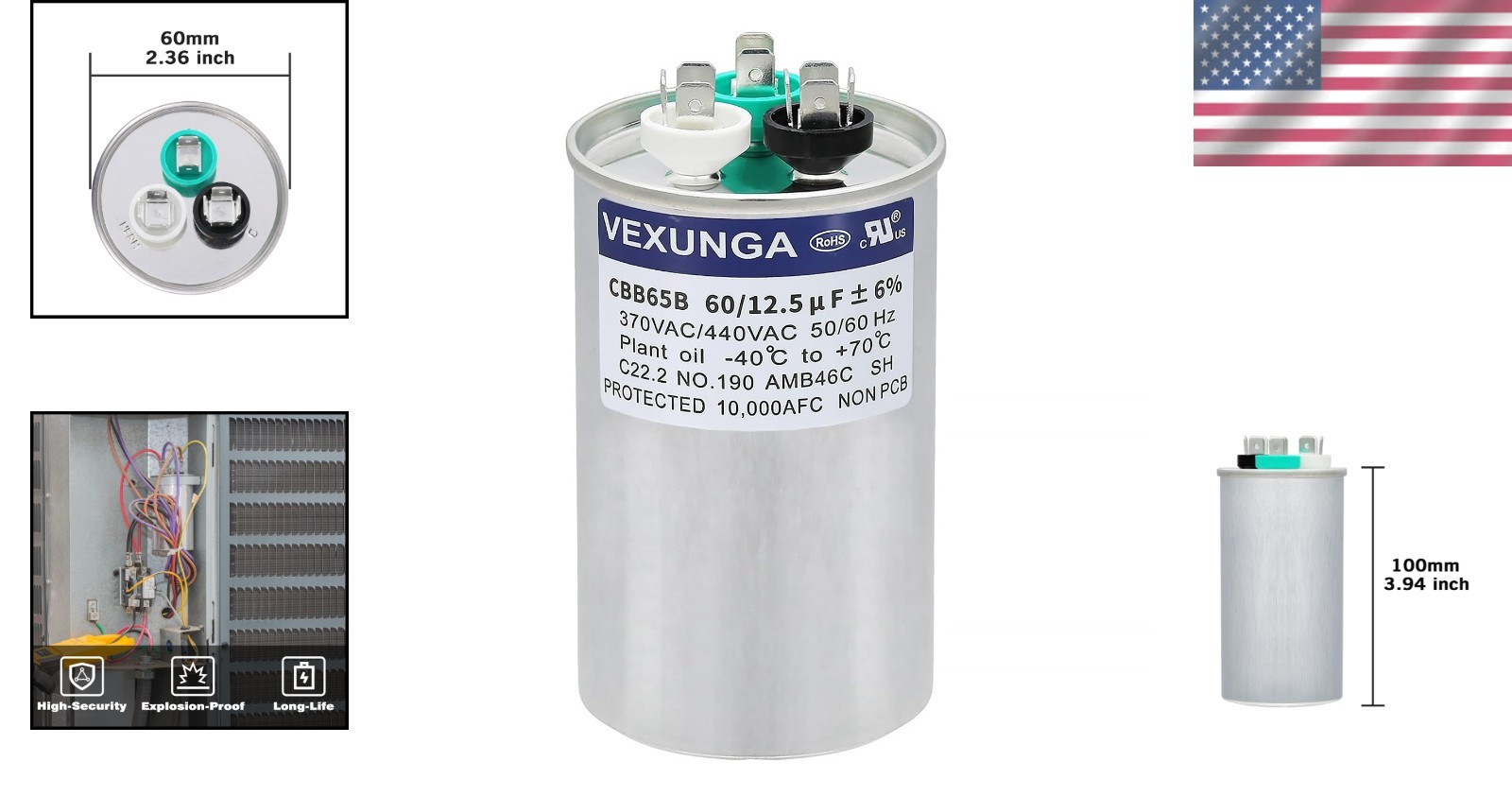 High-Performance 60/12.5uF Dual Run Capacitor for AC Units & Heat Pumps