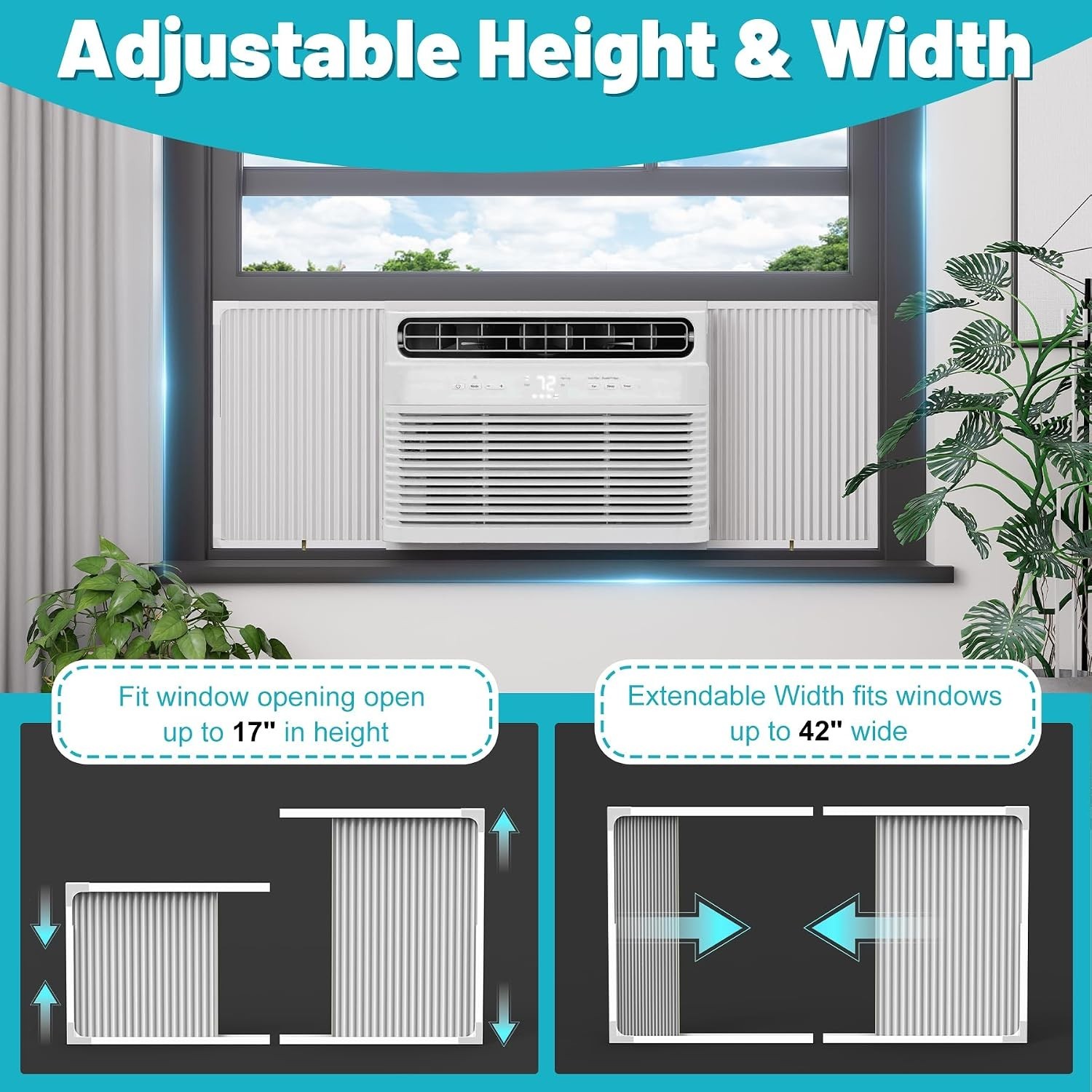 Window AC Side Panel with Frame, Adjustable Air Conditioner Side Panels for Wind