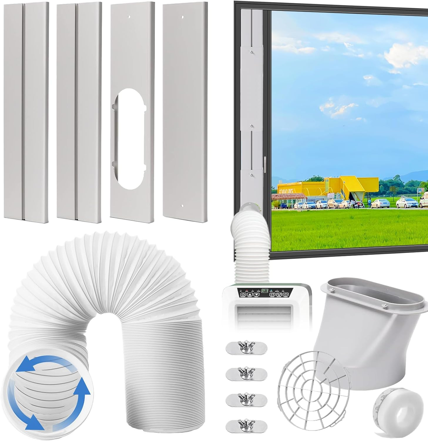 Portable AC Window Vent Kit, Adjustable Vertical/Horizontal Sliding Window Kit P