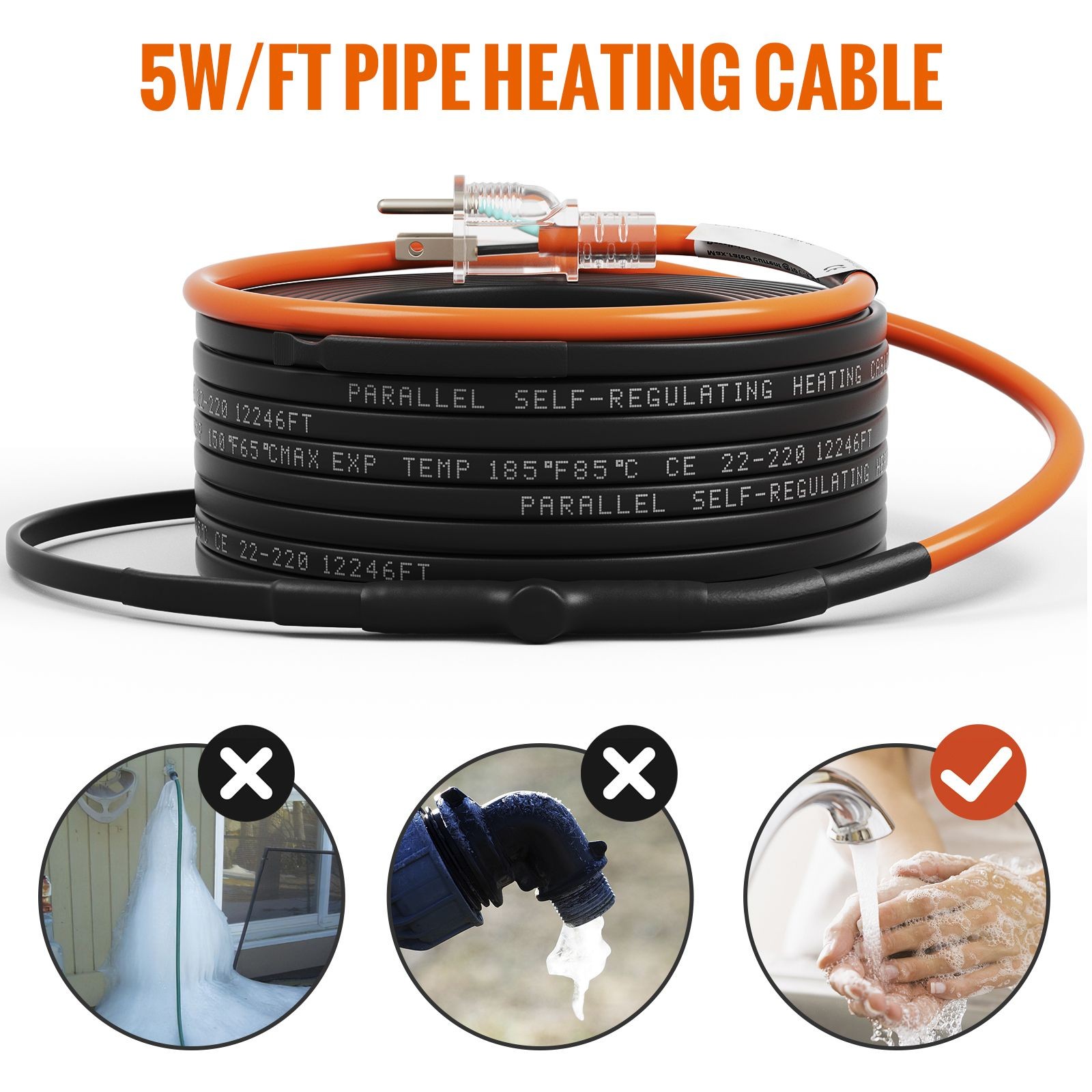 Self – Regulating Pipe Heating Cable, 100 – feet 5W/ ft Heat Tape for Pipes