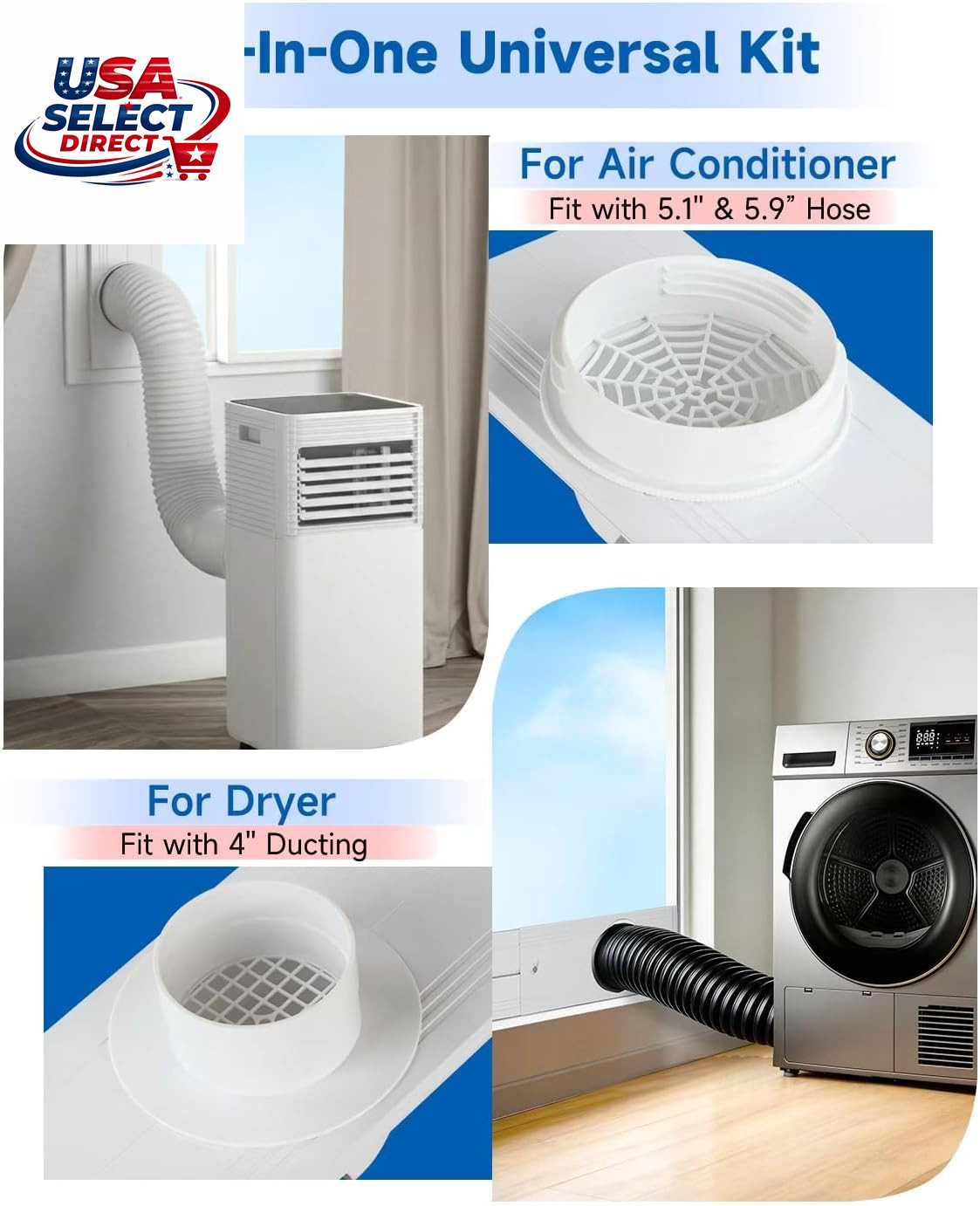 2026 Portable Air Conditioner Window Kit with Exhaust Hose & Rain Guard