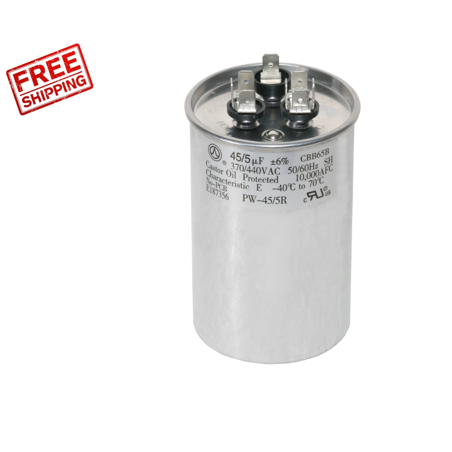 Efficient 45+5 MFD Round Capacitor – 370/440 Volt Dual Run AC Replacement