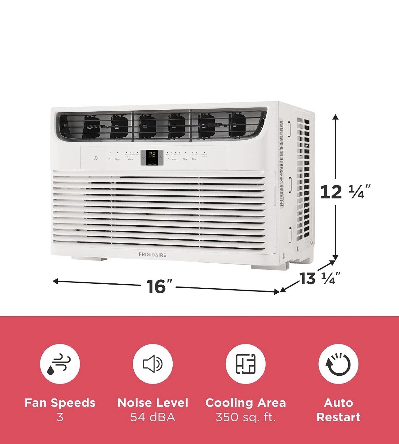 Frigidaire Window Air Conditioner 8000-8999 BTU 350 sq ft 54 dBA Auto Restart