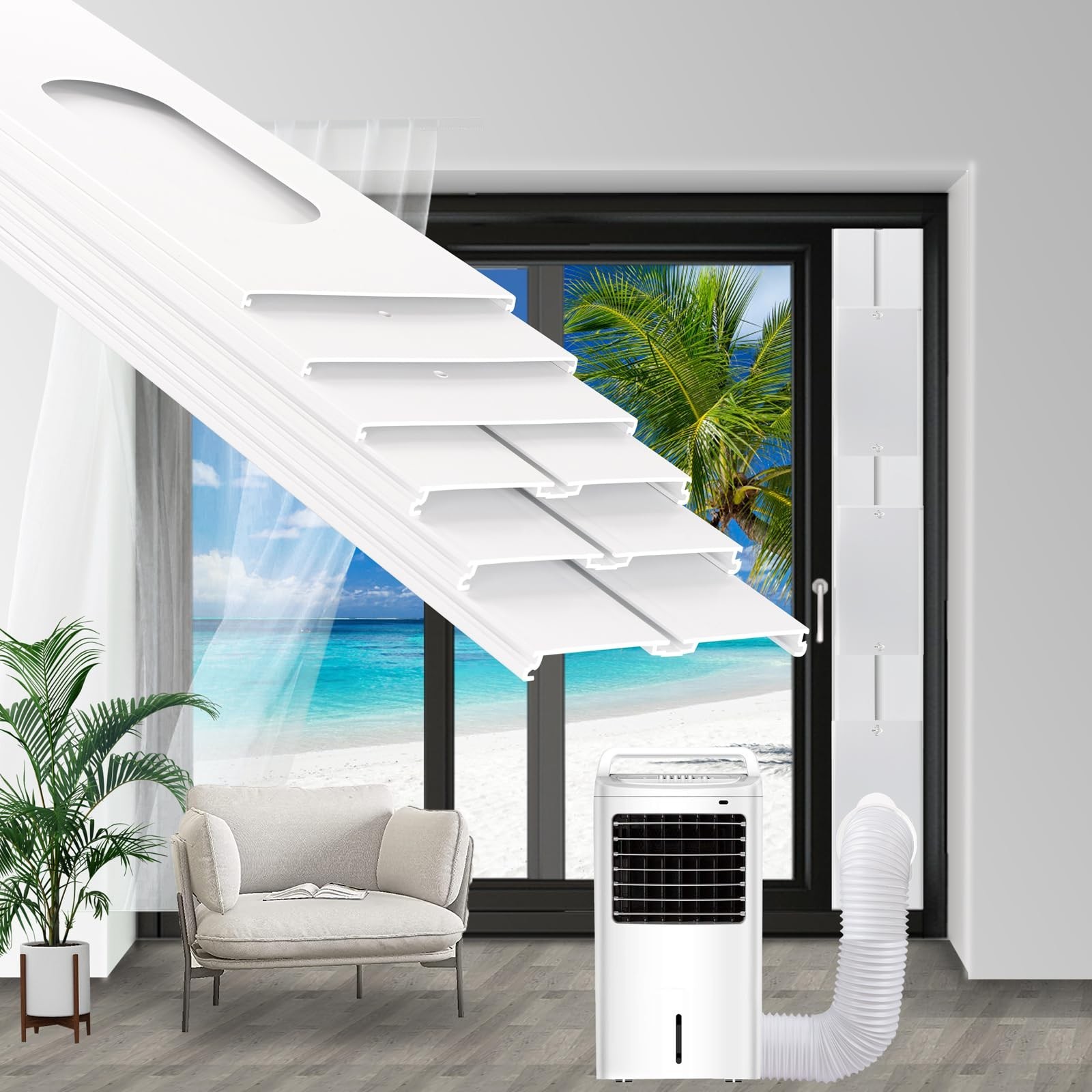Adjustable Portable Sliding Door AC Vent Kit 16.9&Prime;-90&Prime; with 3M Seal for 5.1&Prime; Hos