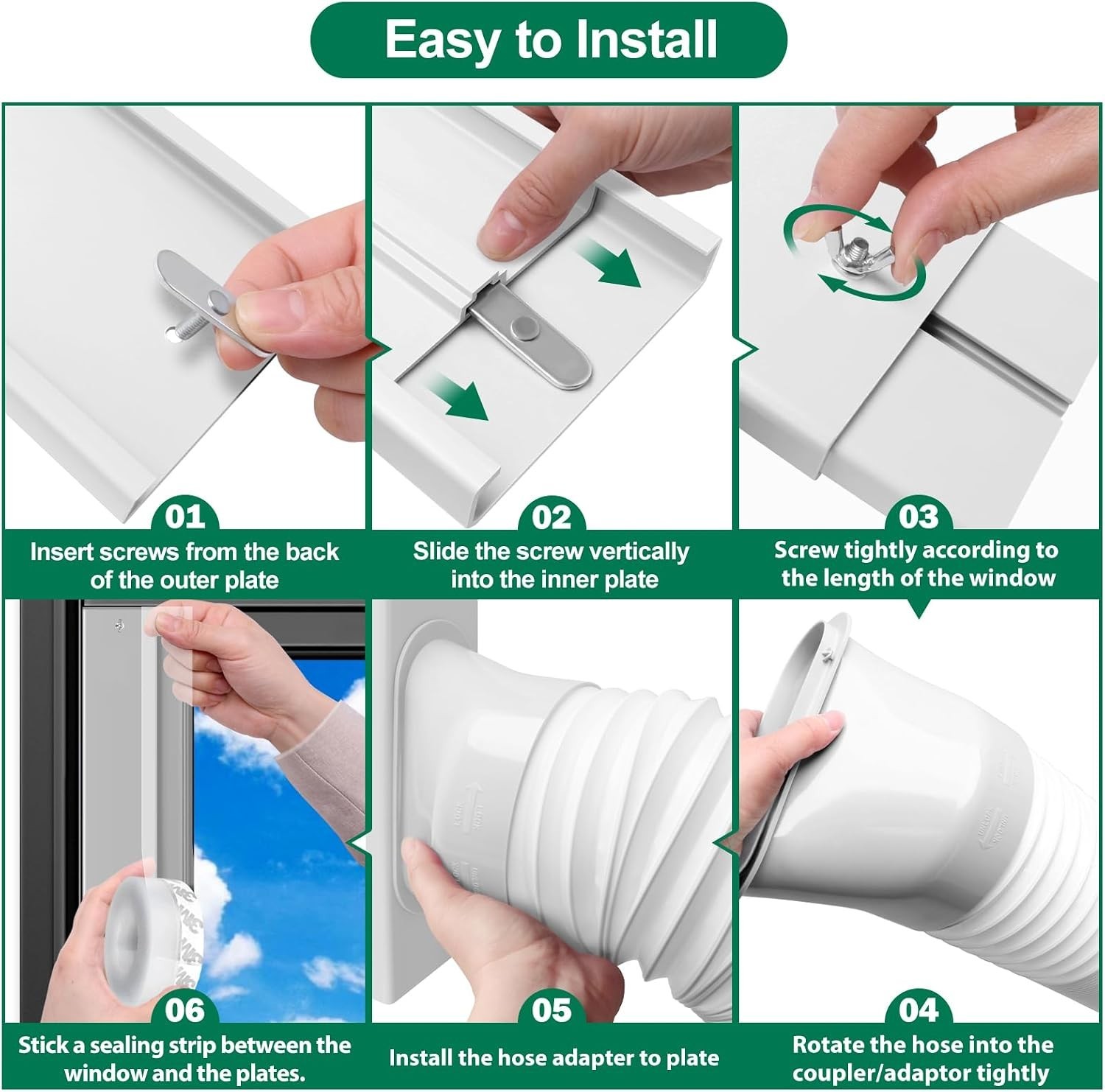 Portable Air Conditioner Window Kit with 79in Exhaust Hose and Dust Filter