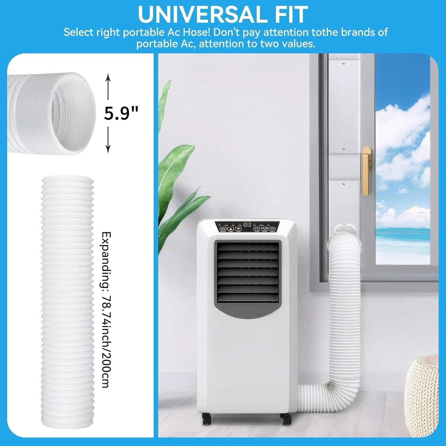 Portable Air Conditioner Window Vent Kit 5.9 Inch Exhaust Hose Adjustable