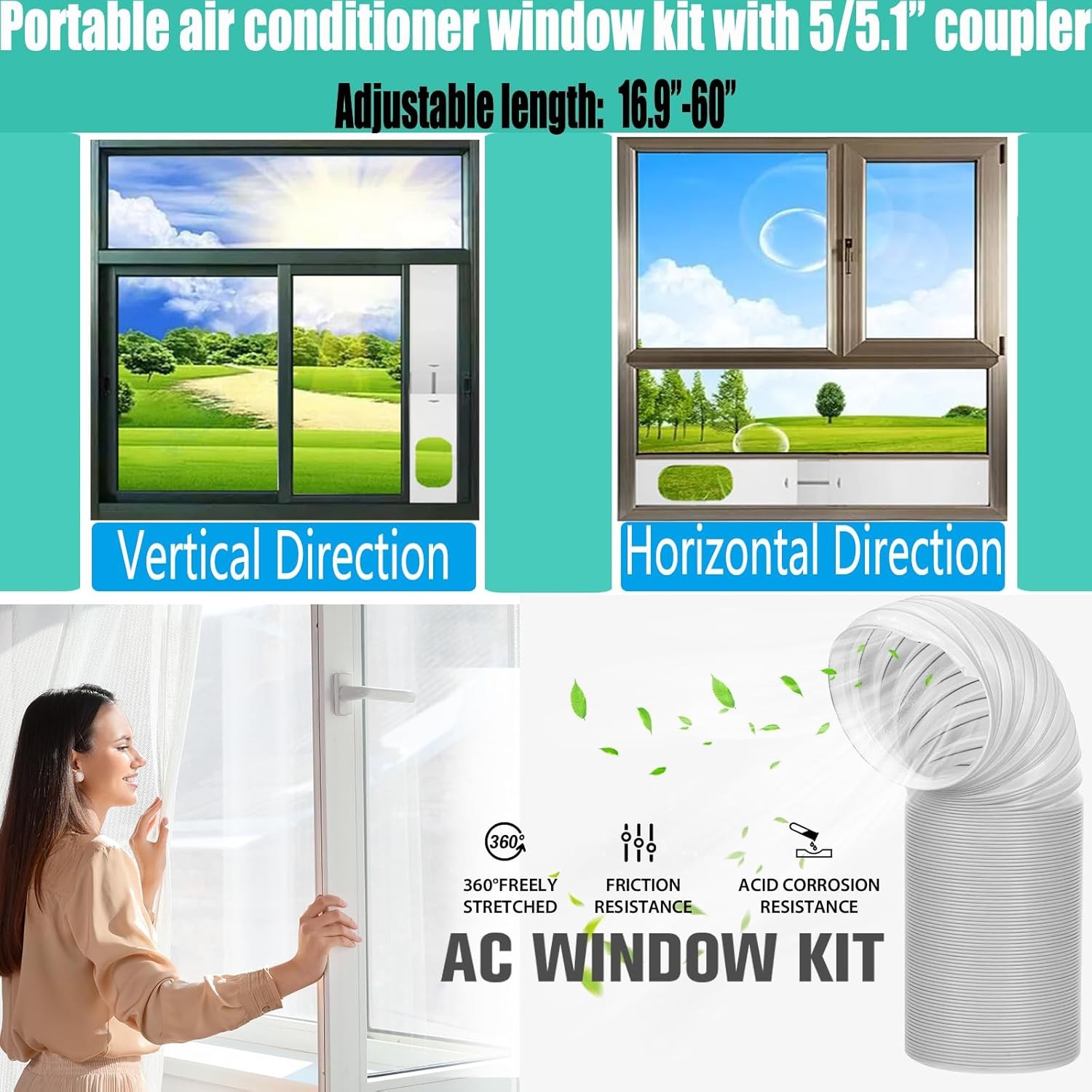 Kit de ventilación para ventana de aire acondicionado con manguera de escape NEW