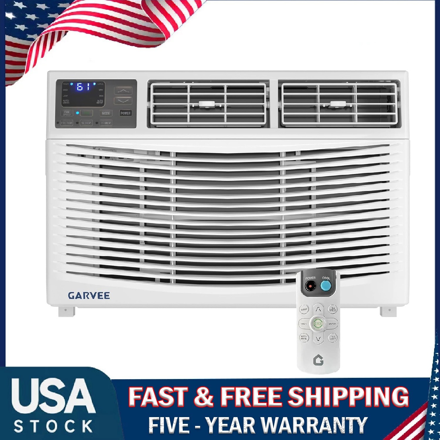 8000 BTU Window Air Conditioner with Remote ,3 Fan Speeds 24H Timer 115V AC Unit