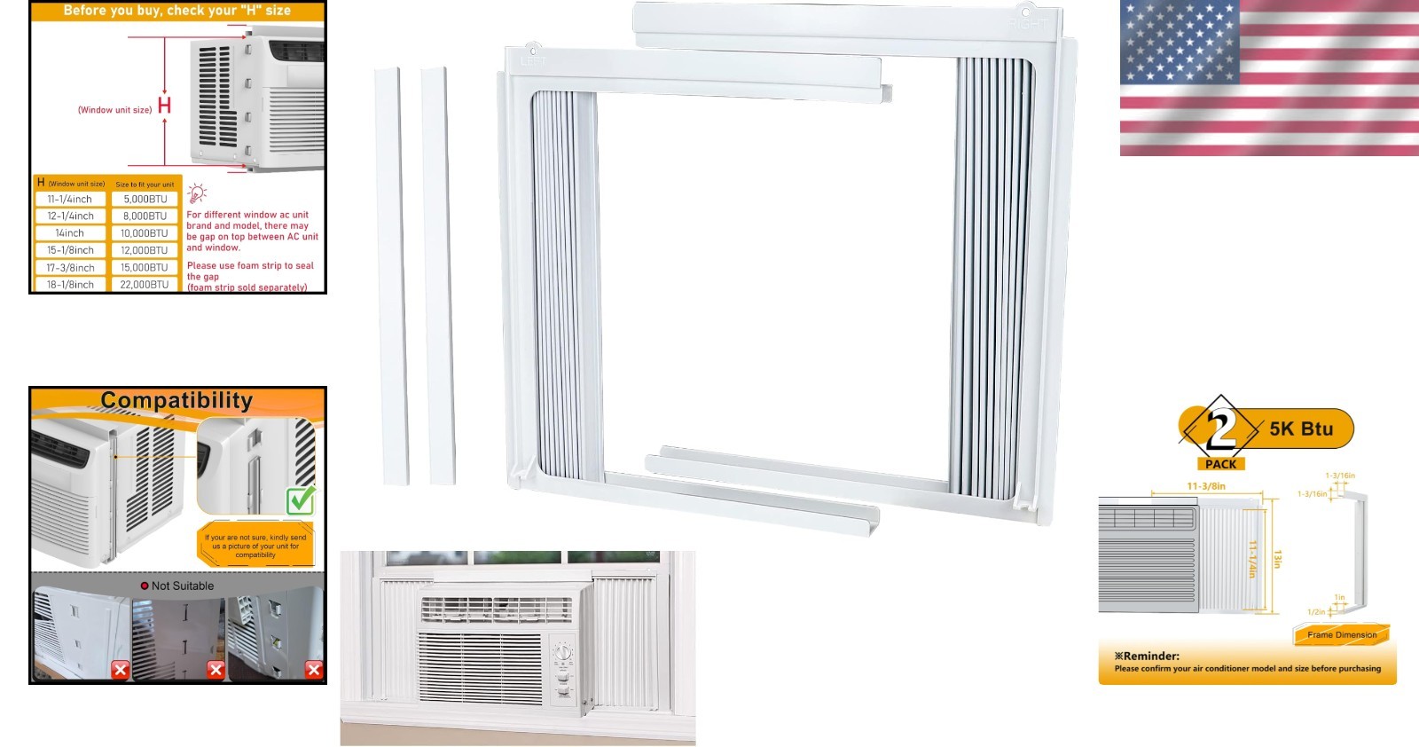 Window Air Conditioner Side Panel and Frame Set Fits 5000BTU Window Units
