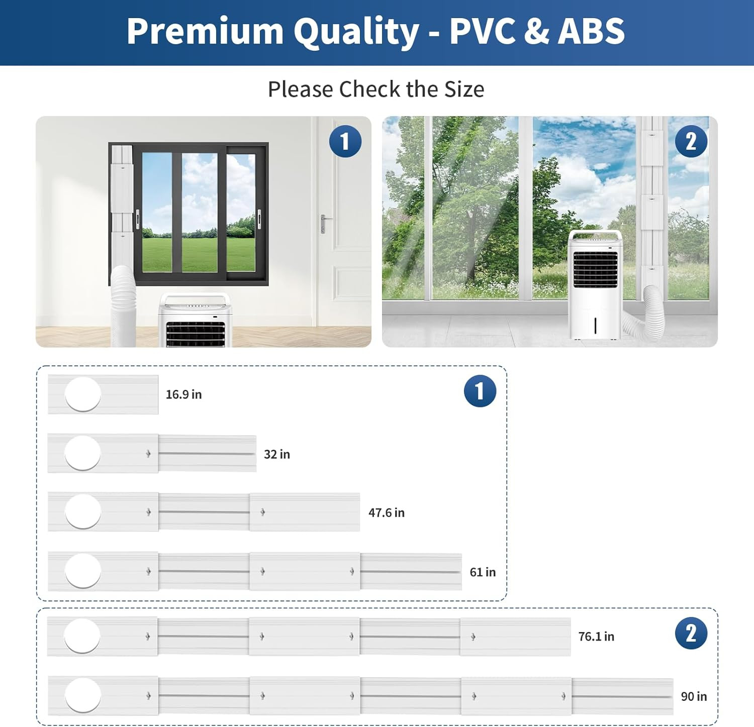 Portable Air Conditioner Sliding Door Vent Kit – Adjustable Length up to 90 Inch
