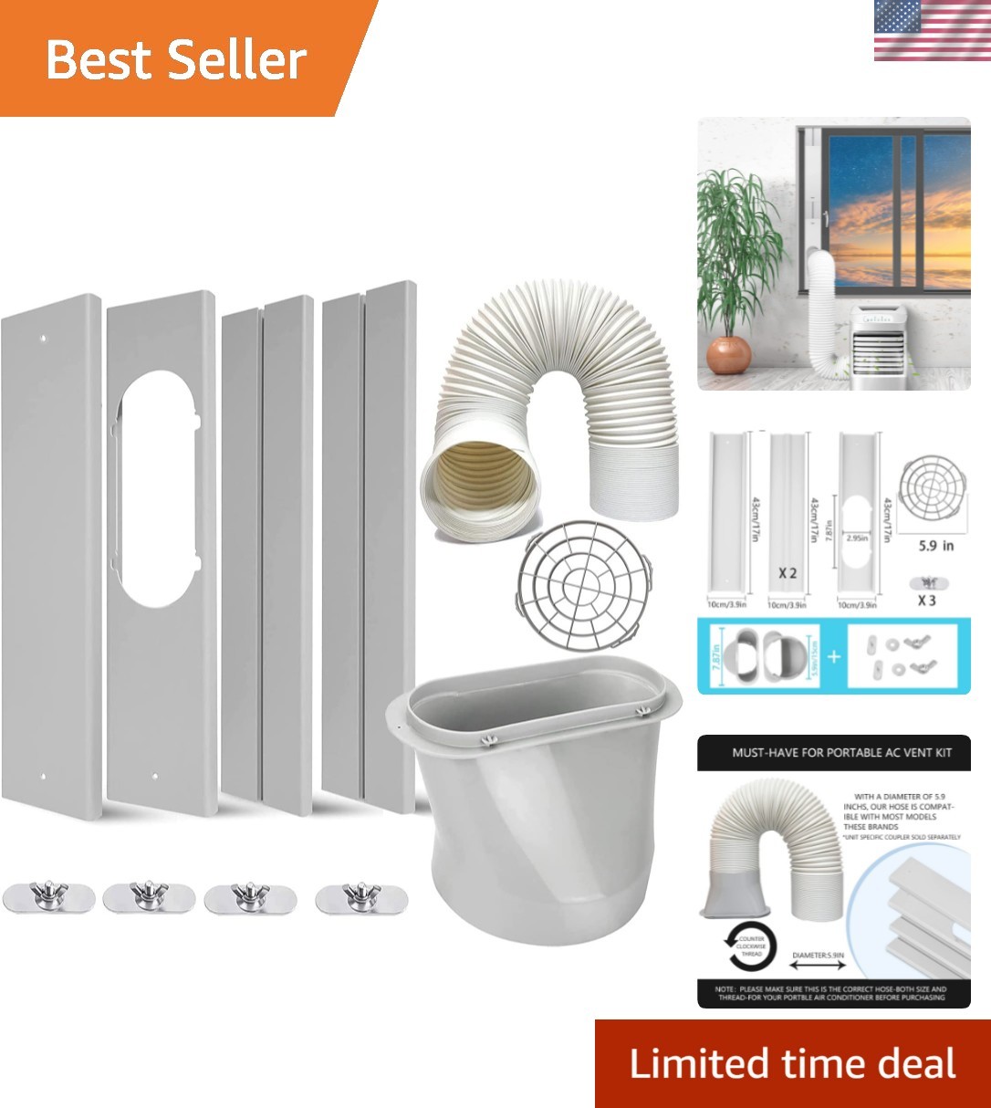Portable Air Conditioner Kit with Hose, Adjustable Window Seal with 5.9 Inch …