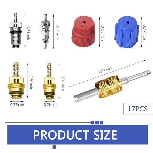 17 PCS Air Conditioning Valve Core Kit, R12 R134A A/C Ducts Pressure Caps and