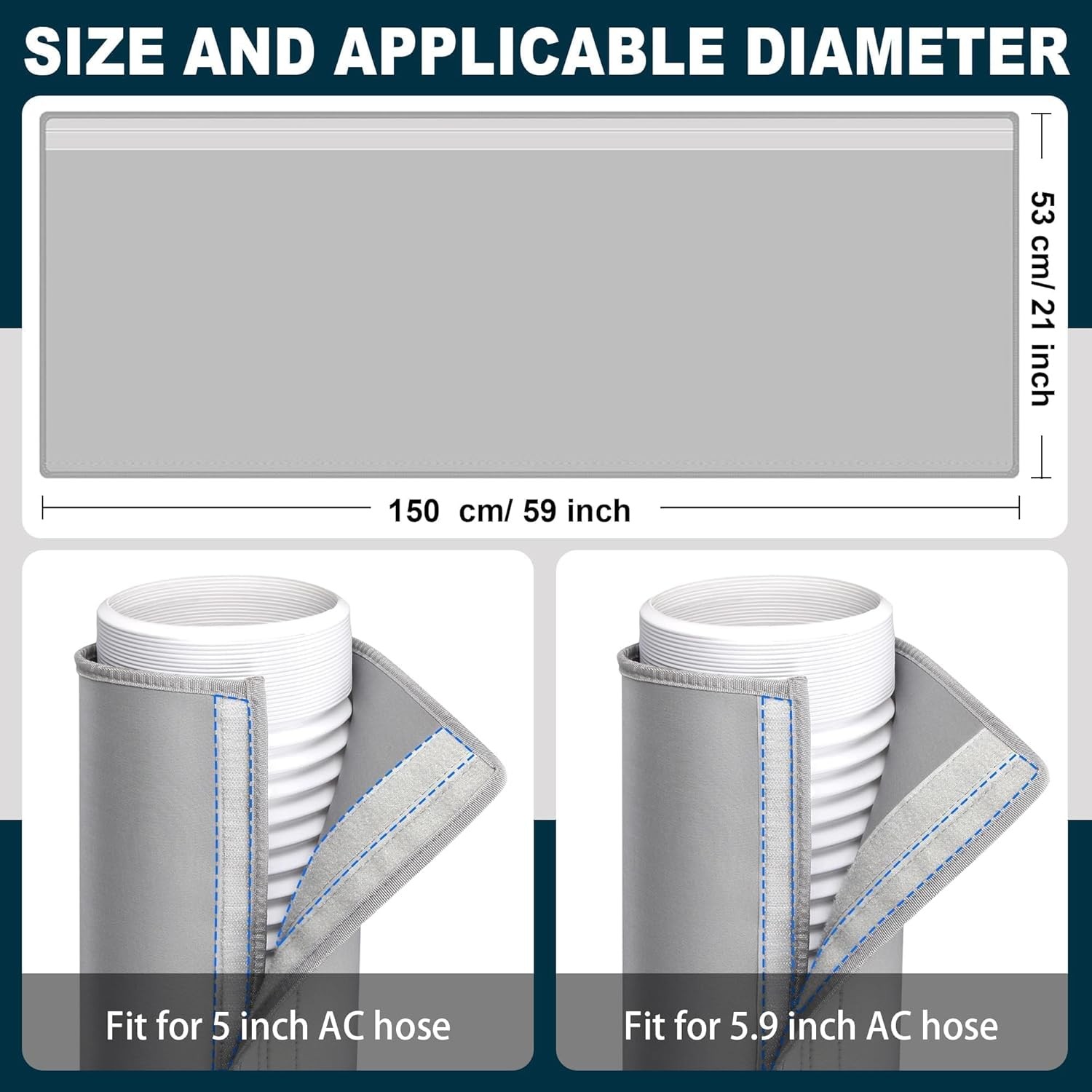 Portable AC Hose Cover Insulated Sleeve 5 5.9 Inch Duct Exhaust Wrap 59L 21W
