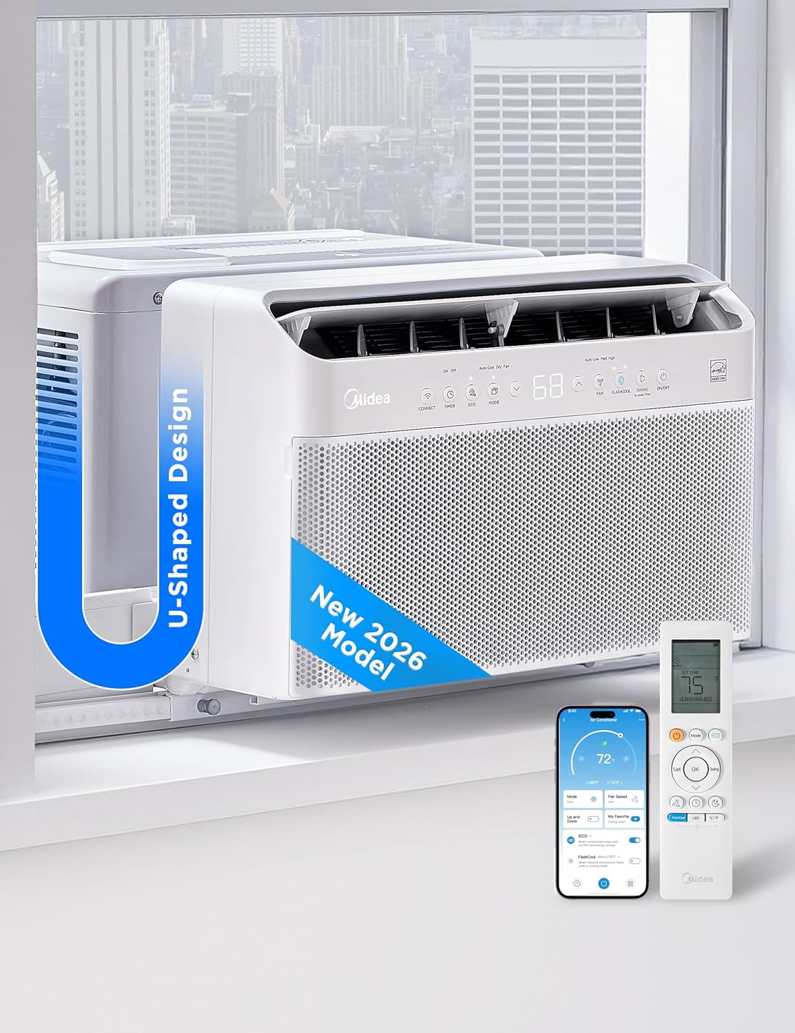 Midea 12,000 BTU U Shaped Smart Inverter Window Air Conditioner – Cools 550 Sq