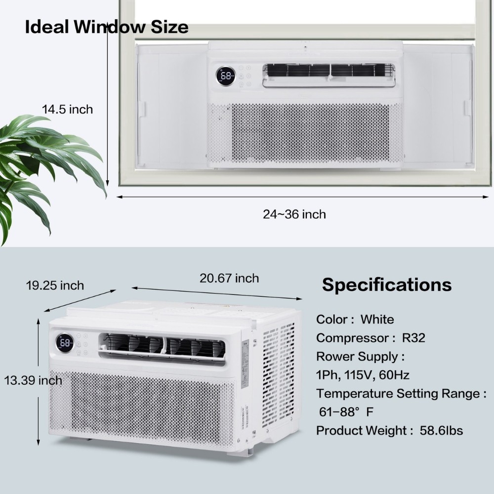 12000 BTU Inverter Window Air Conditioner Ultra Quiet Dehumidifier Fan AC Unit