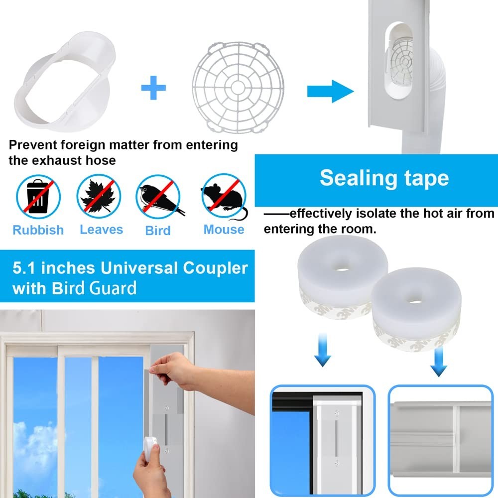 Adjustable Portable Sliding Door AC Vent Kit 16.9&Prime;-90&Prime; with 3M Seal for 5.1&Prime; Hos