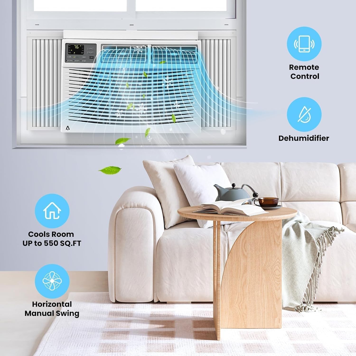 6000-12000 BTU Window Air Conditioner AC Unit w/without WiFi App Remote Control