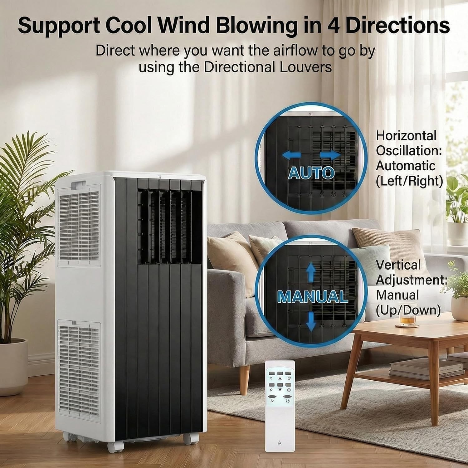 ❄️8,000 BTU Portable Air Conditioners, 4-in-1 Modes with Efficient Cooling, Dehu