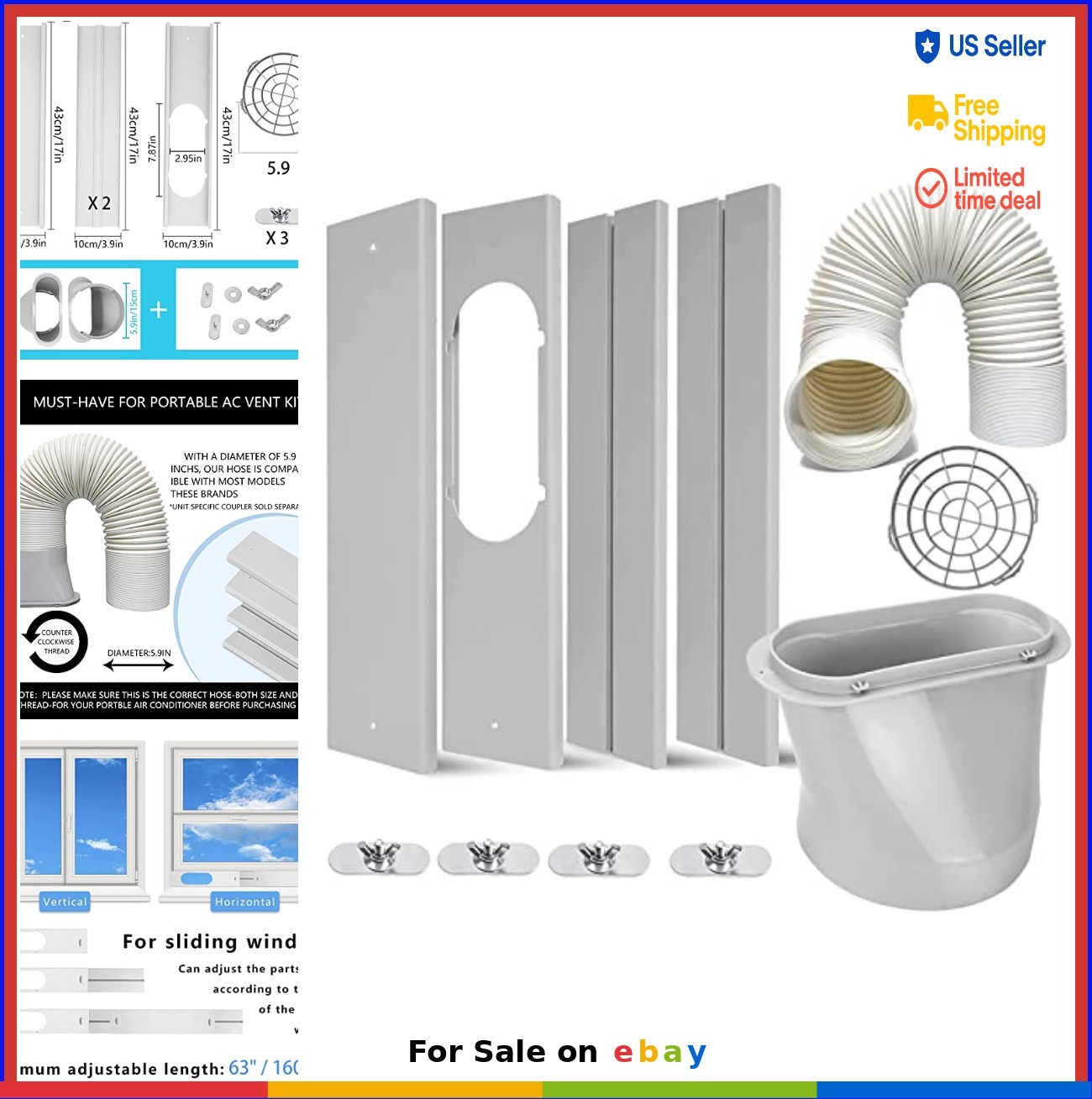Portable Air Conditioner Window Kit 5.9 Inch Hose 59 Inch Adjustable Seal for
