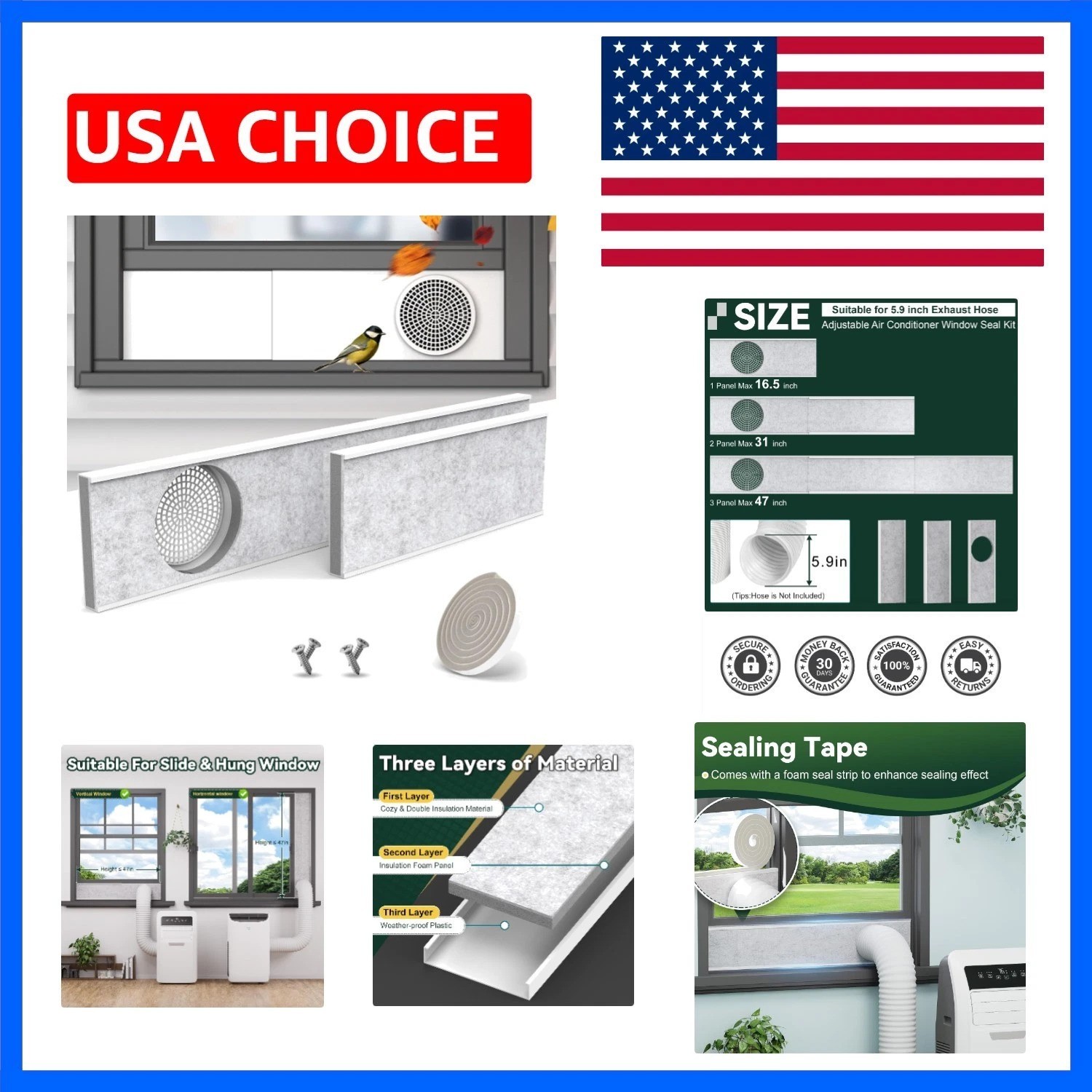 Portable Air Conditioner Window Vent Kit with Insulation Foam Panels, Adjusta…