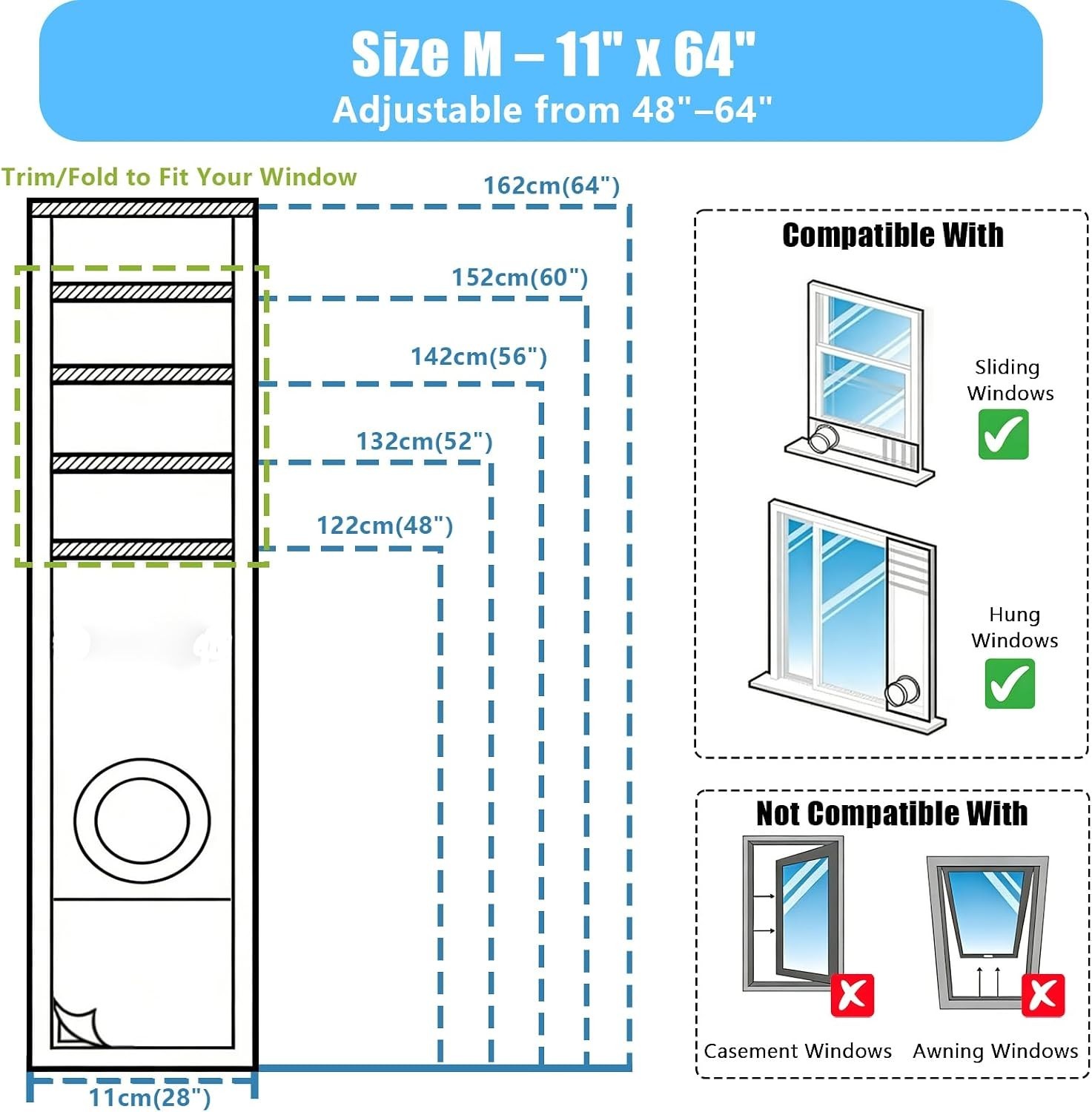 Window Seal Kit for Portable Air Conditioner Sliding Windows 11x64inch | Dual…