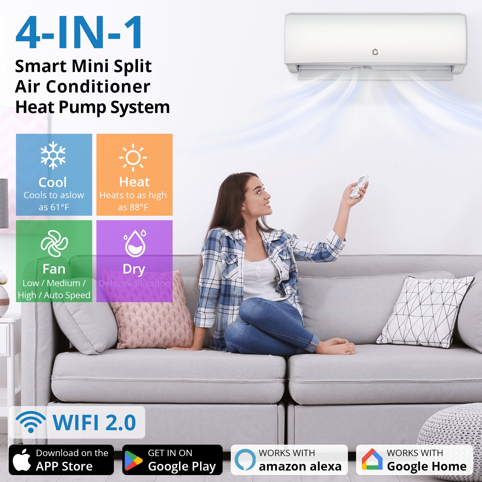 9000 BTU Mini Split Air Conditioner Heat Pump 20 SEER2 Ductless Inverter