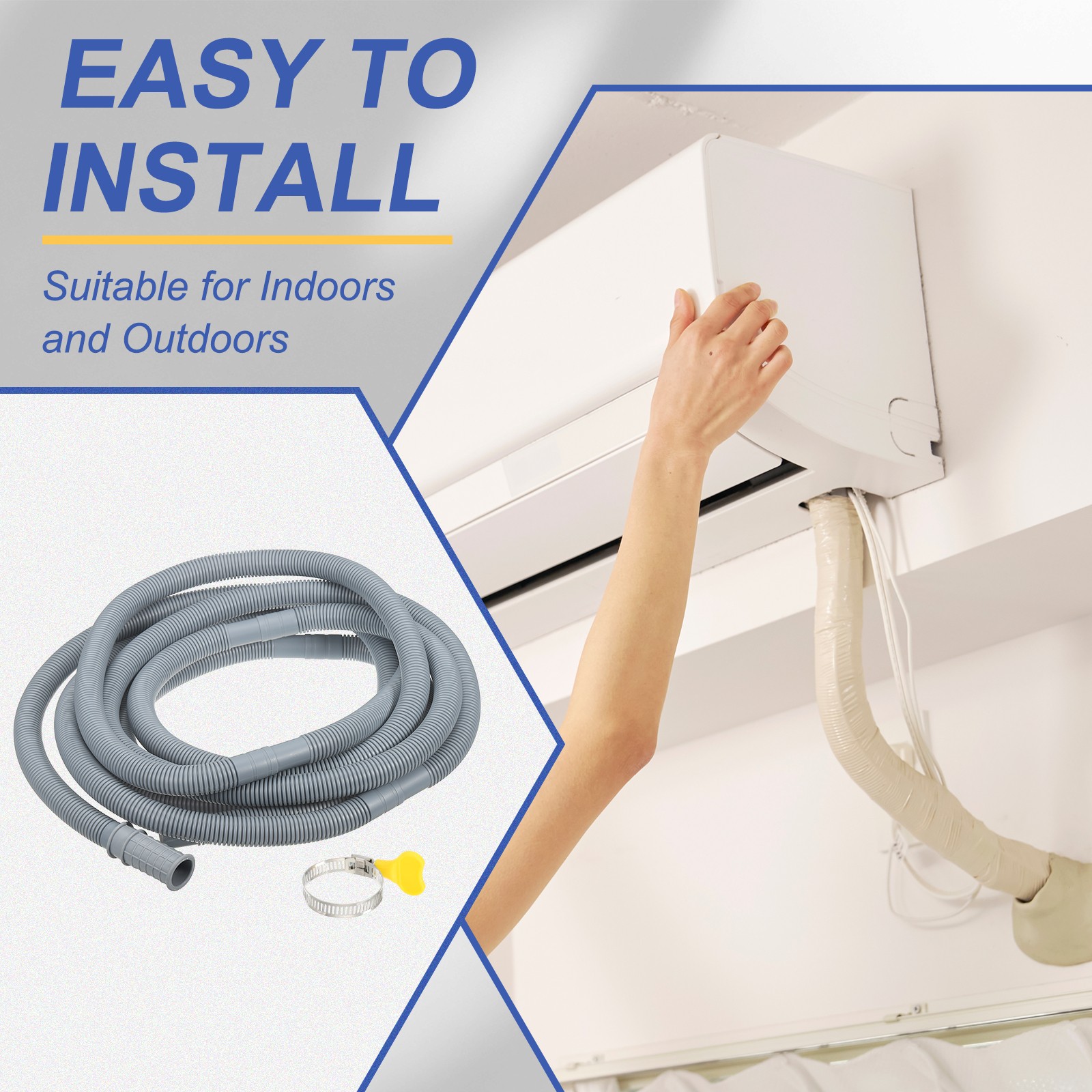 16.4Ft Air Conditioner Drain AC Drain Connector Hose with Clamp Gray 2Set