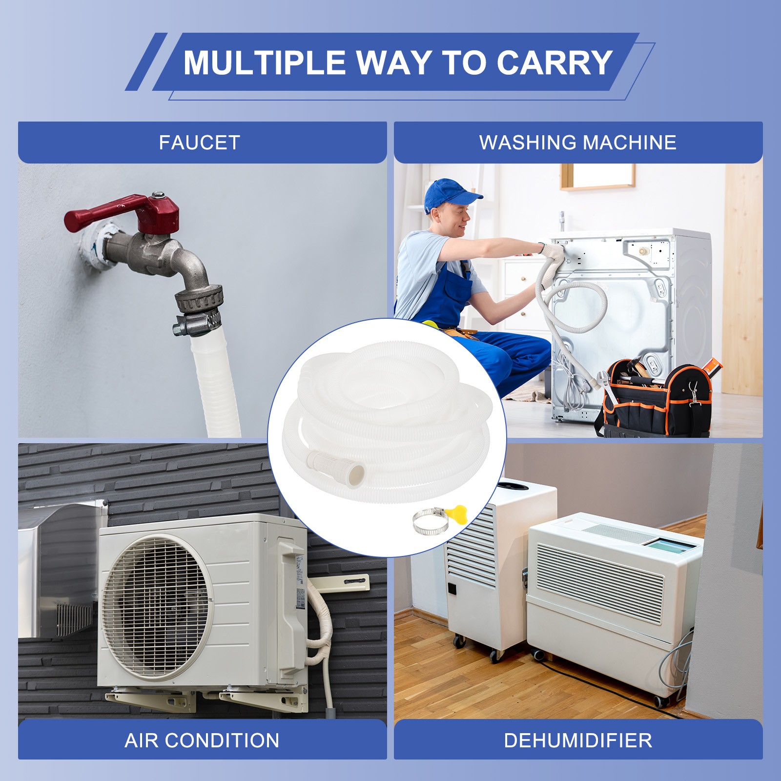 2 Set 26.24ft Air Conditioner Drain Universal AC Drain Connector Hose with Clamp
