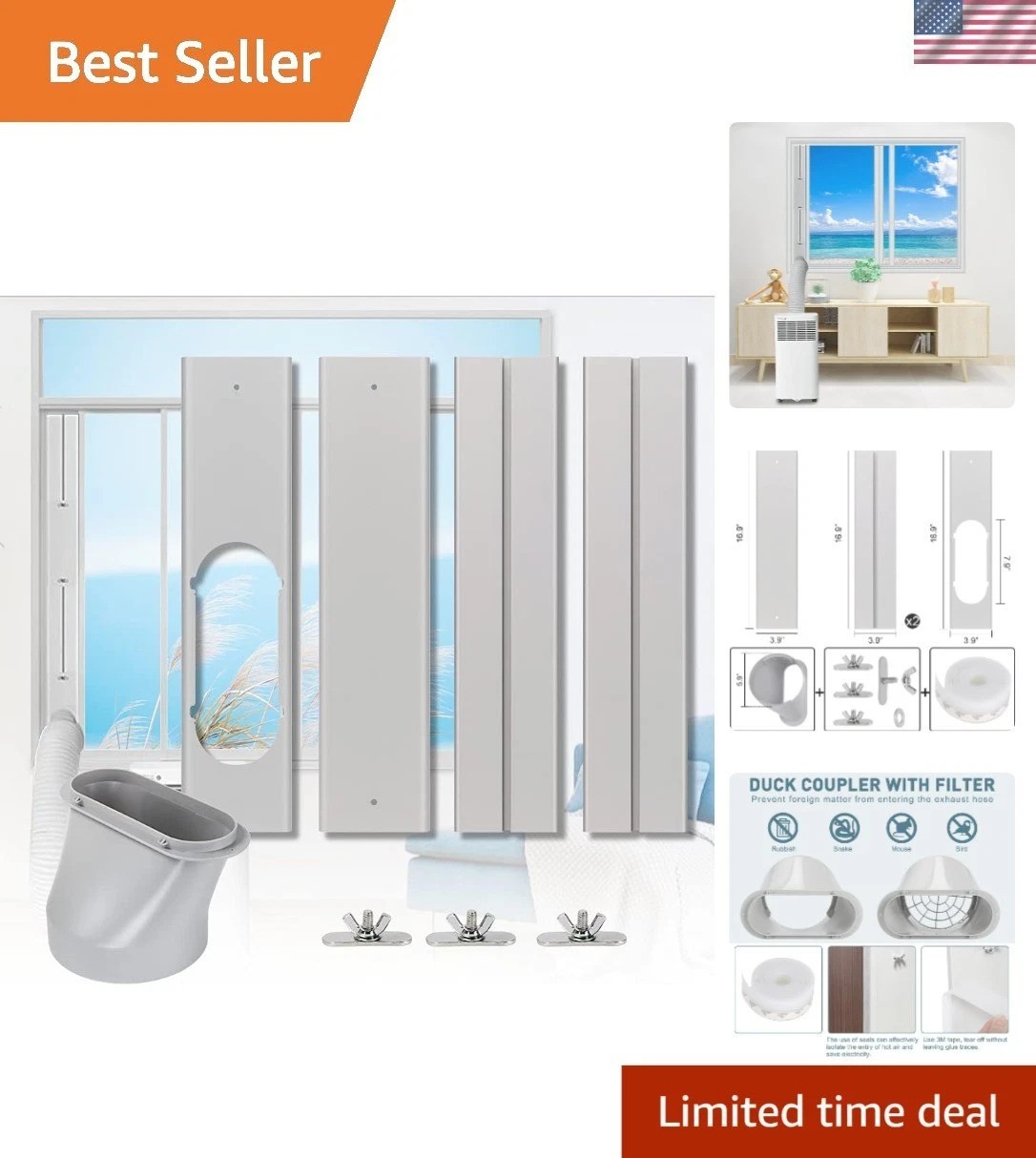 Efficient Window Vent Seal Kit – Fits Horizontal/Vertical Windows, 5.9 in Hose