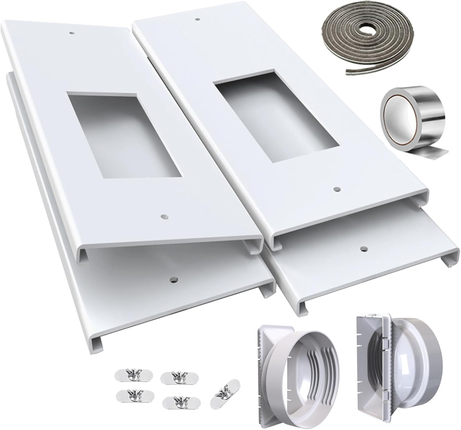 Dual Hose Portable Air Conditioner Window Vent Kit 26-62&Prime; Adjustable with 2 Univ