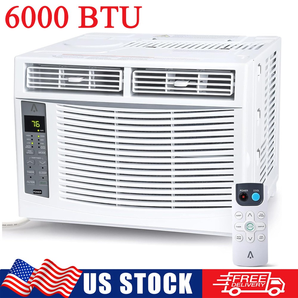6000 BTU Window Air Conditioner Cooling Fan Dehumidifier w/ Remote,Wifi & Timer