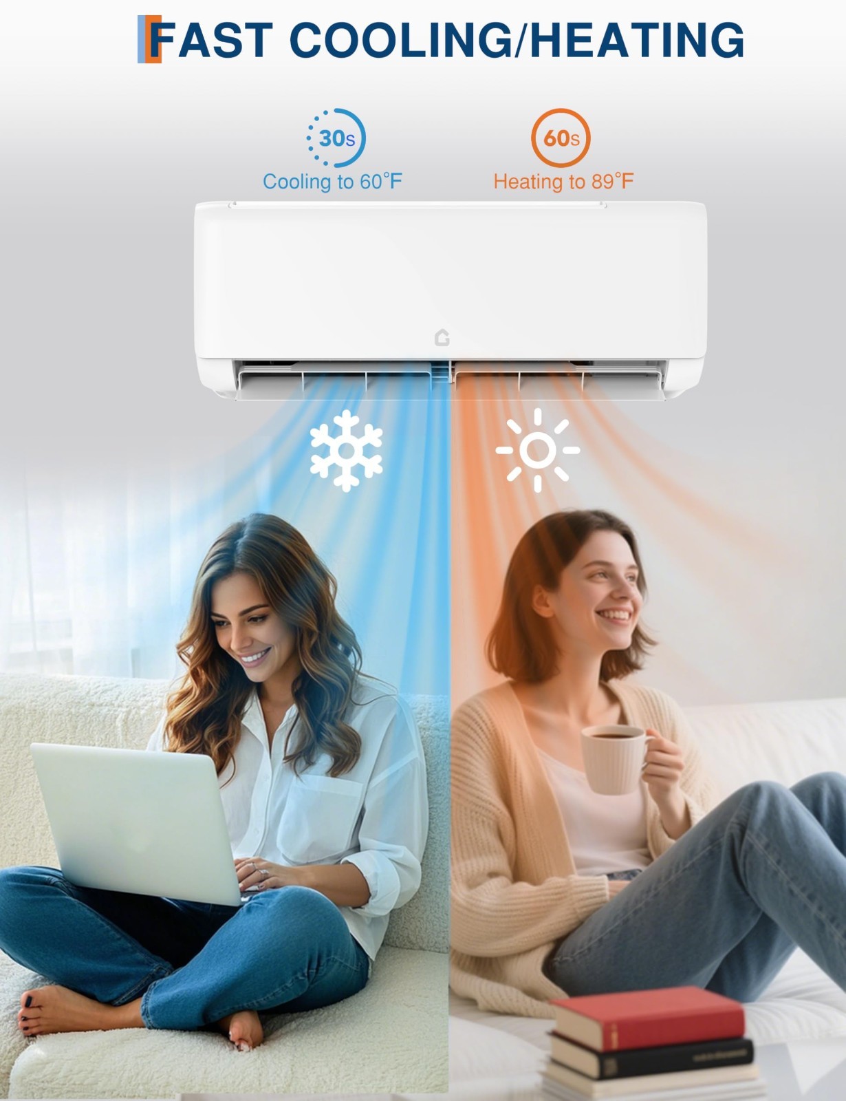 18000 BTU Wall Mounted Mini Split Air Conditioner 19 SEER2 Ductless 1250 Sq. Ft