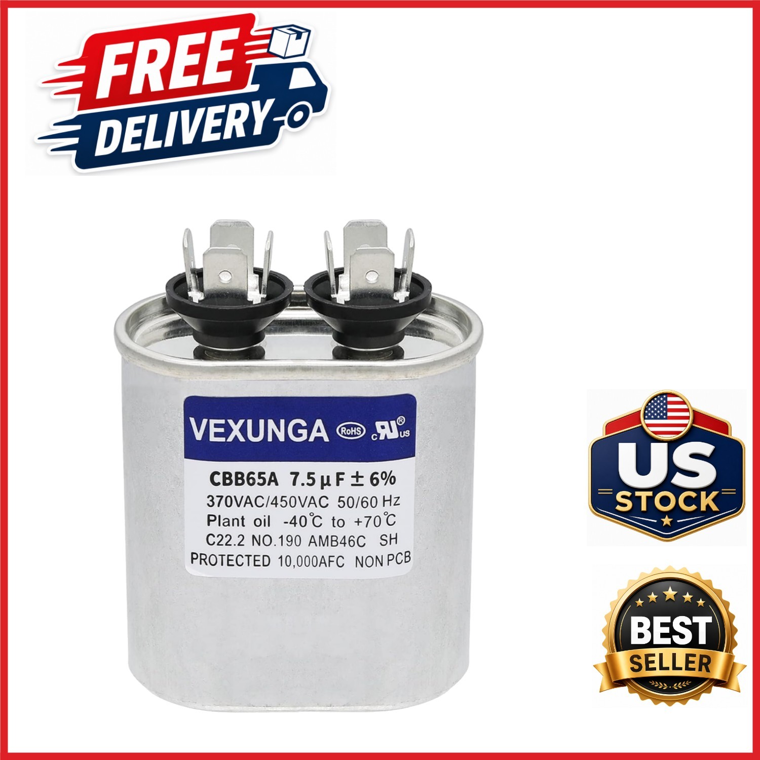 Replacement 7.5uF Capacitor for Air Conditioner Pool Pump 440V Oval