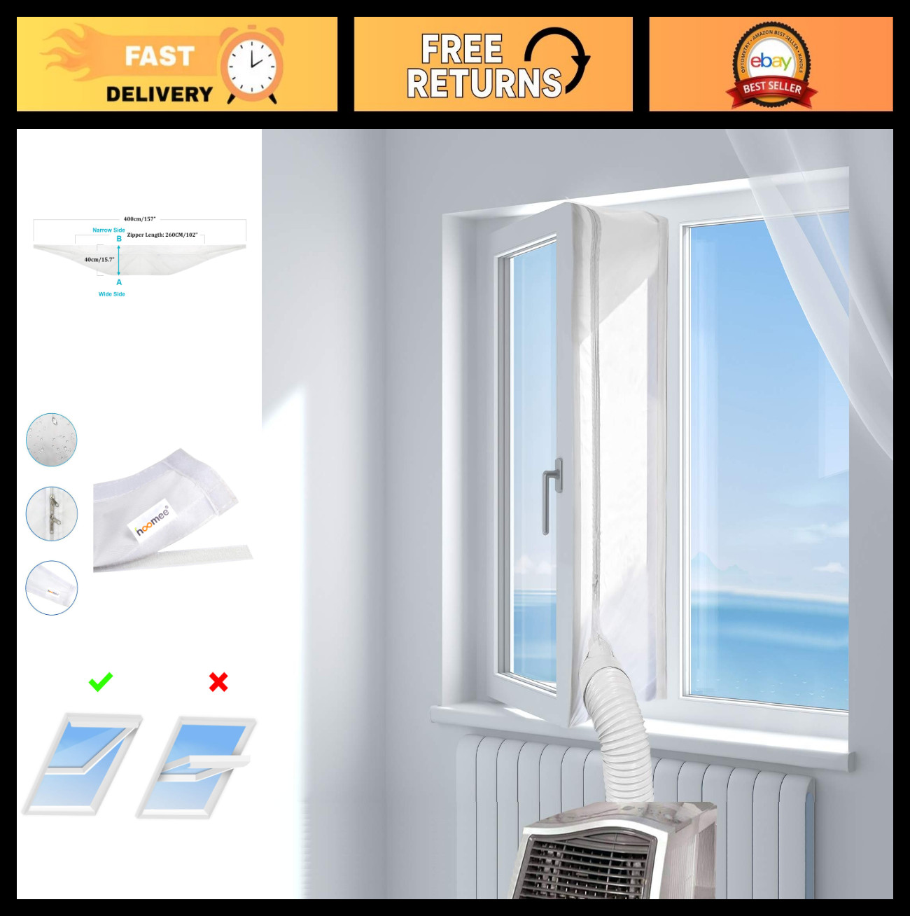 Universal Window Seal for Portable Air Conditioner & Dryer – 157&Prime; Easy Install K
