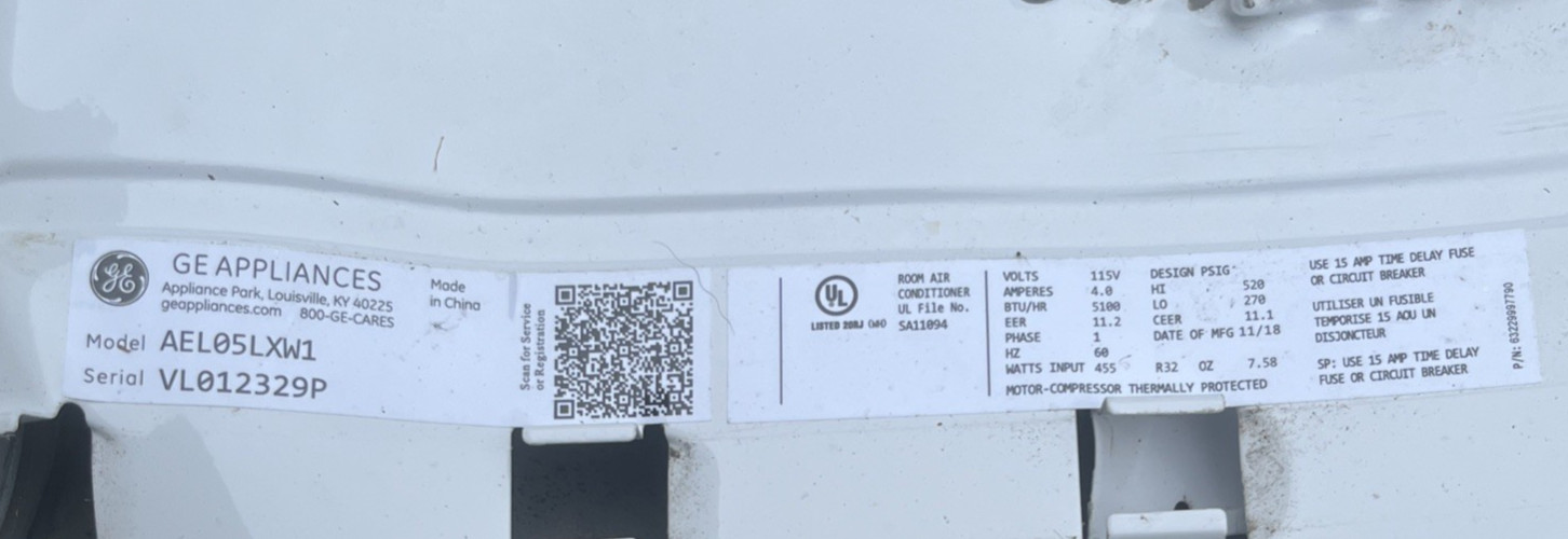 GE Model AEL05LXW1 AC Unit Temp Mode Panel White No Screws Temp/Mode Fast Ship