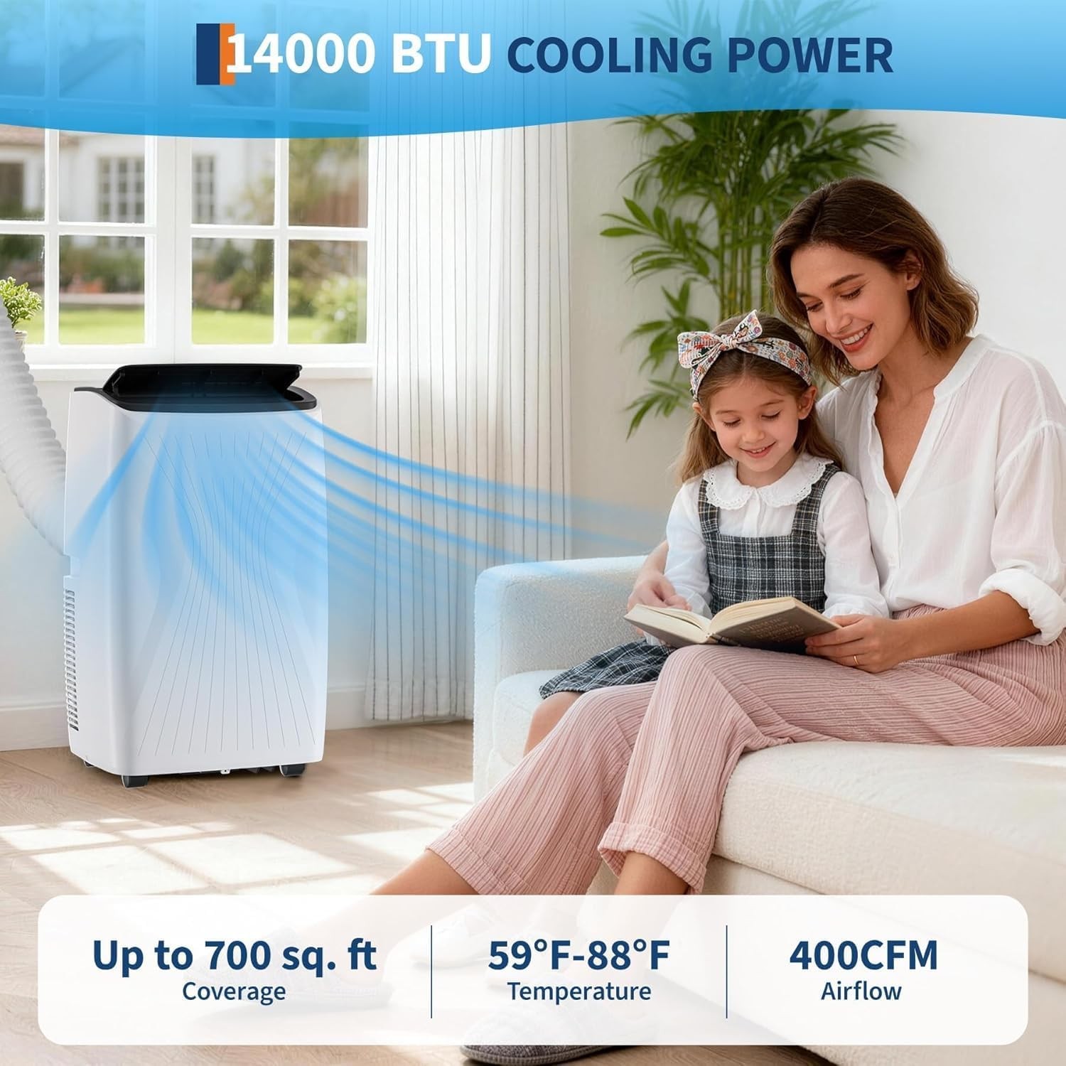 Portable Air Conditioner, Cool Fan & Dry Remo14000 BTU 5-in-1 Portable AC Unit,