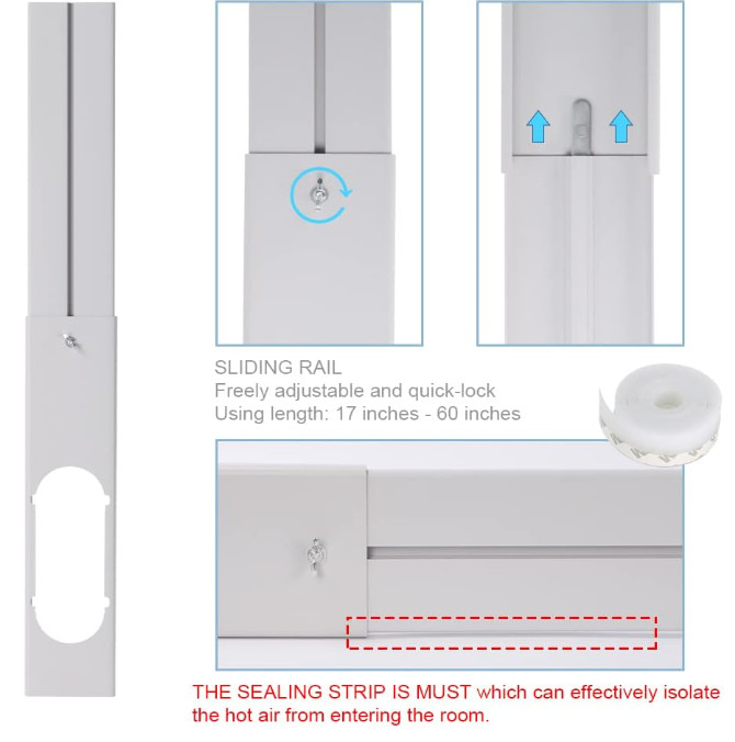 Portable AC Window Kit–Adjustable Plate for 5.9” Hose, Fits Vertical/Horizontal