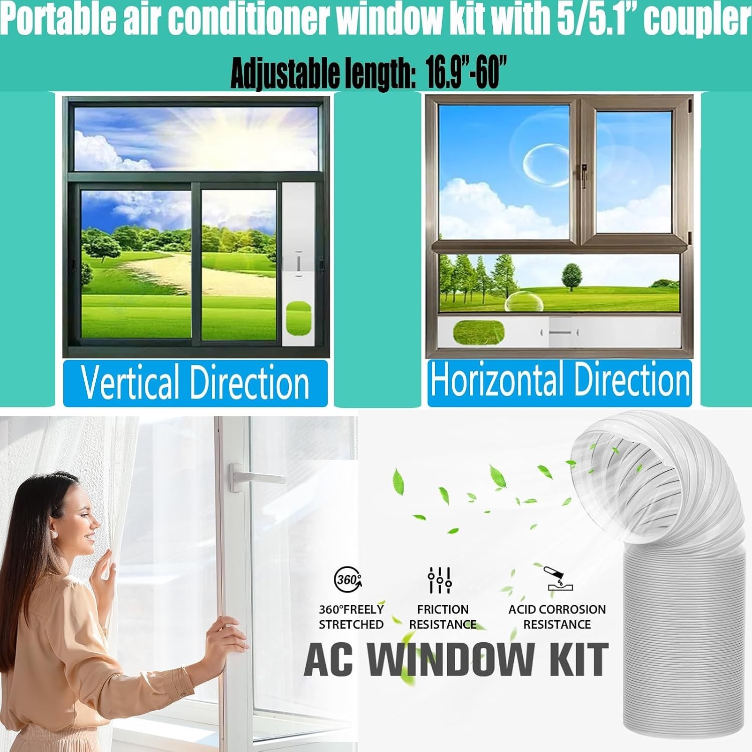 Portable Air Conditioner Window Vent Kit with Exhaust Hose 5.1 Inch Diameter,…