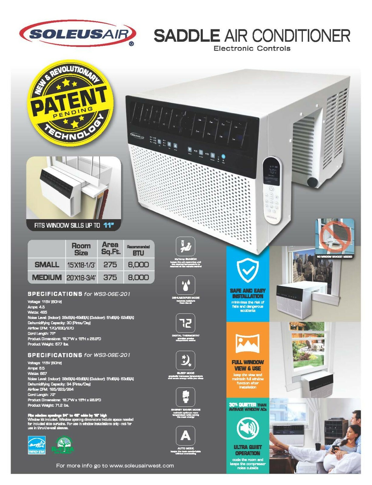Refurbished 12000 BTU(ASHRAE) Saddle Window Air Conditioner with Wi-Fi 400 SQ.FT