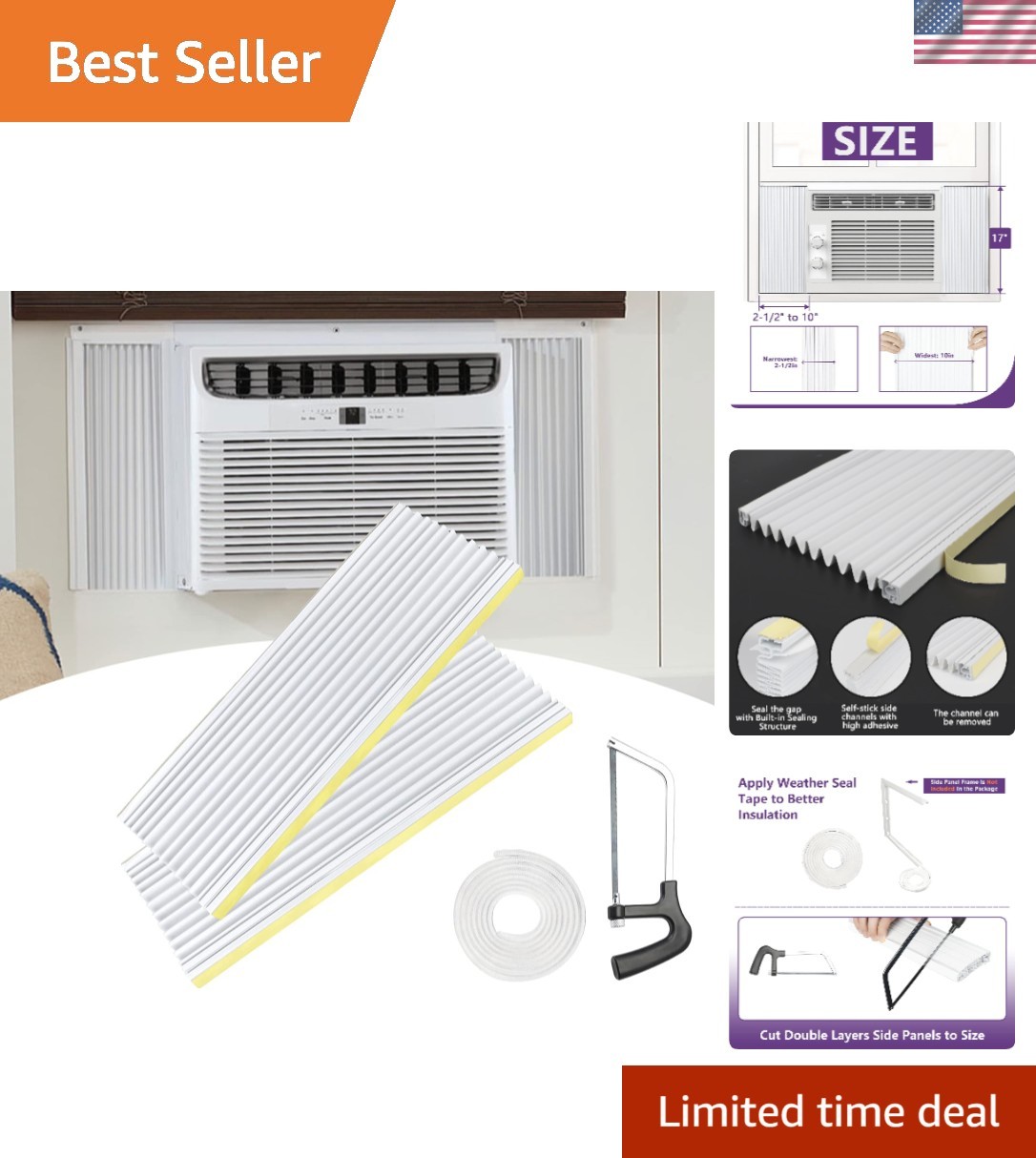 Durable Window AC Side Panel Replacement Kit, 17×10 in. – Energy Saving, 2-Pack