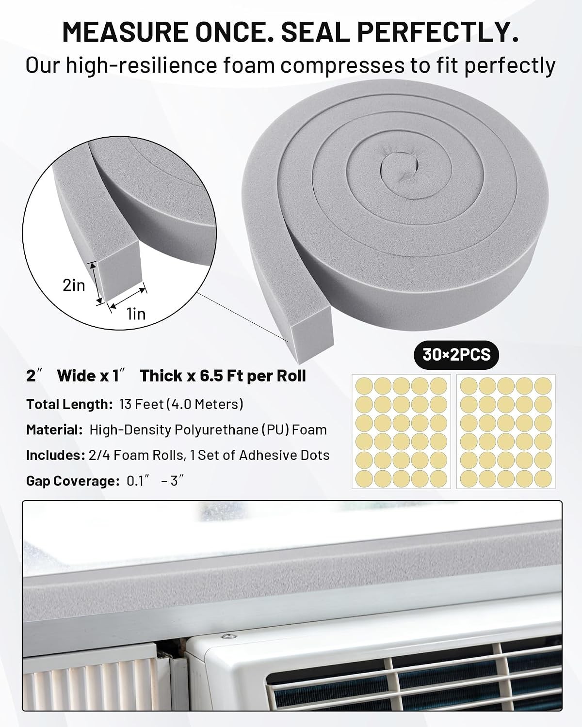 Air Conditioner Window Seal, 2 Roll of 2 in × 1 in × 6.5 ft Foam Stripe…..