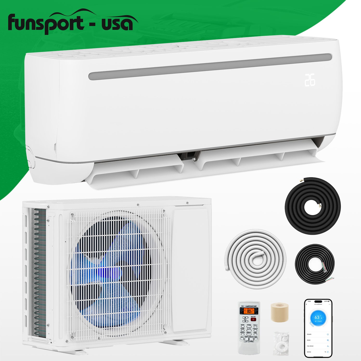 9000 BTU Mini Split Heat Pump 19 SEER 110V for Spaces up to 450 Sq. Ft