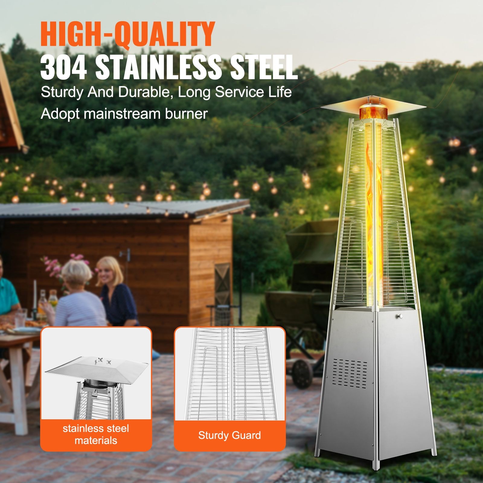 Patio Heater for Outdoor Use, 48000BTU Pyramid Propane Heater w/ Wheels, Quartz