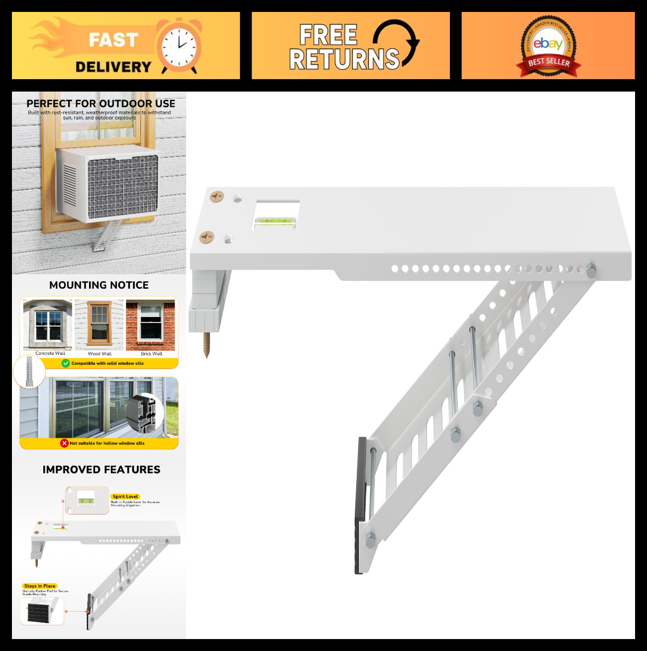 Universal Heavy Duty AC Window Support Bracket for 12,000-24,000 BTU Units, Adju