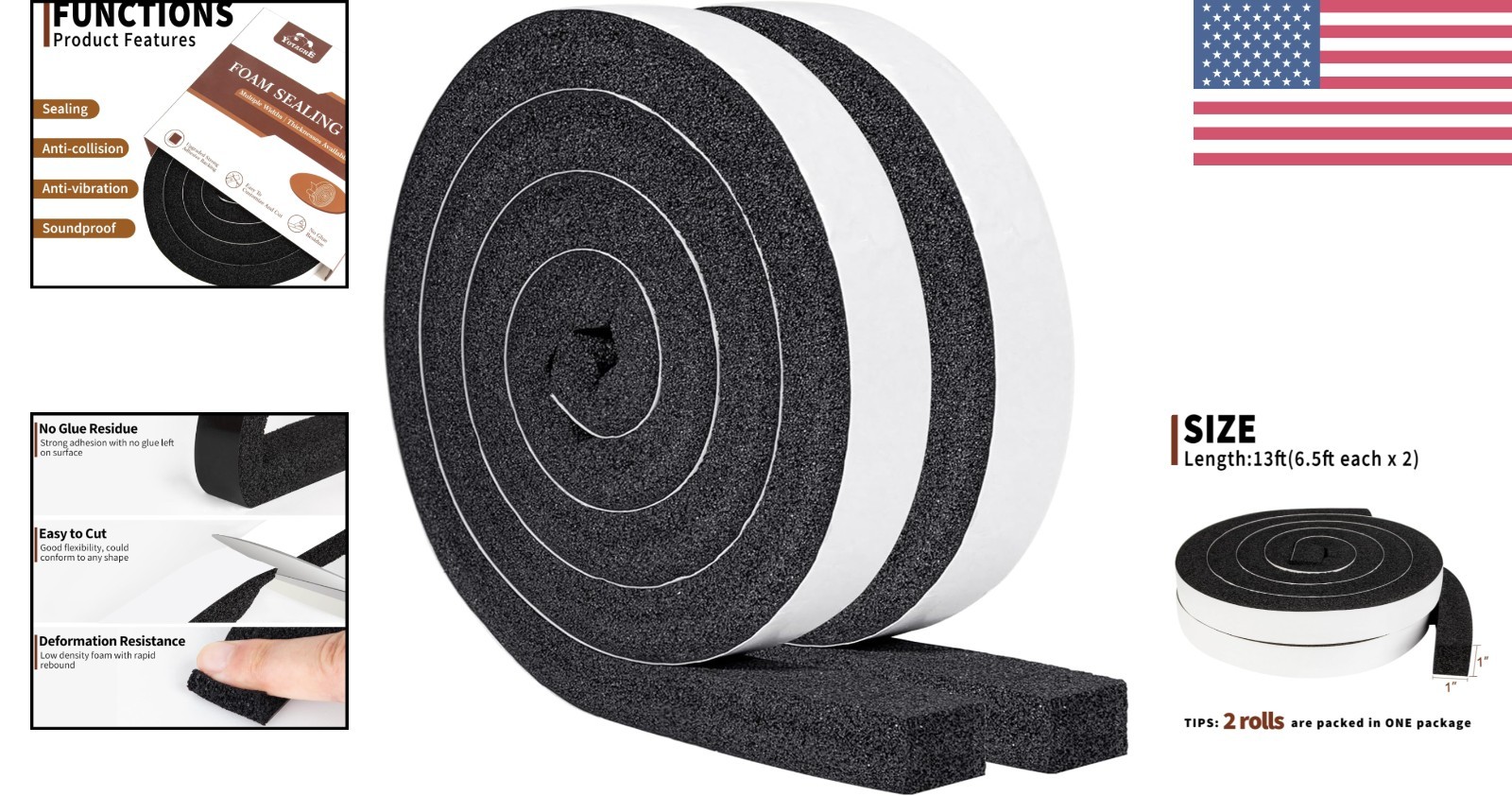High Resilience Weather Stripping Foam Tape – Reduces Noise & Energy Loss, 13Ft