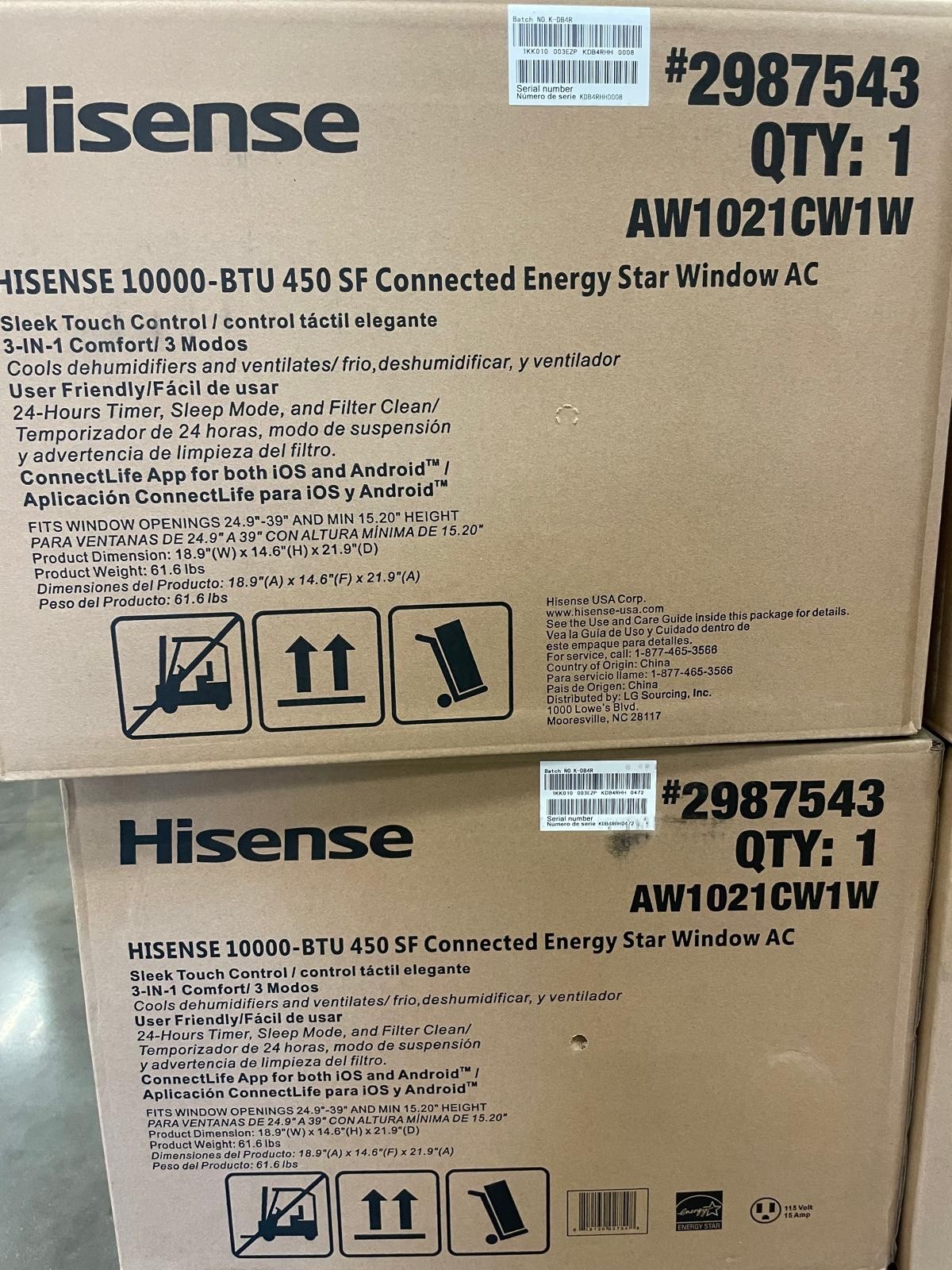 Hisense 450-sq ft Window Air Conditioner with Remote 115 Volts 10000-BTU Wi-Fi e
