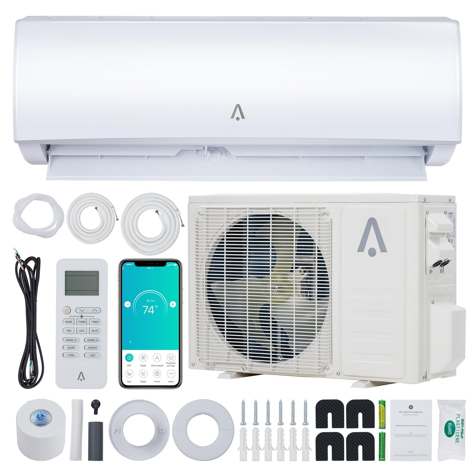 9000 BTU Mini Split Air Conditioner 19 SEER2 115V Ductless Inverter System