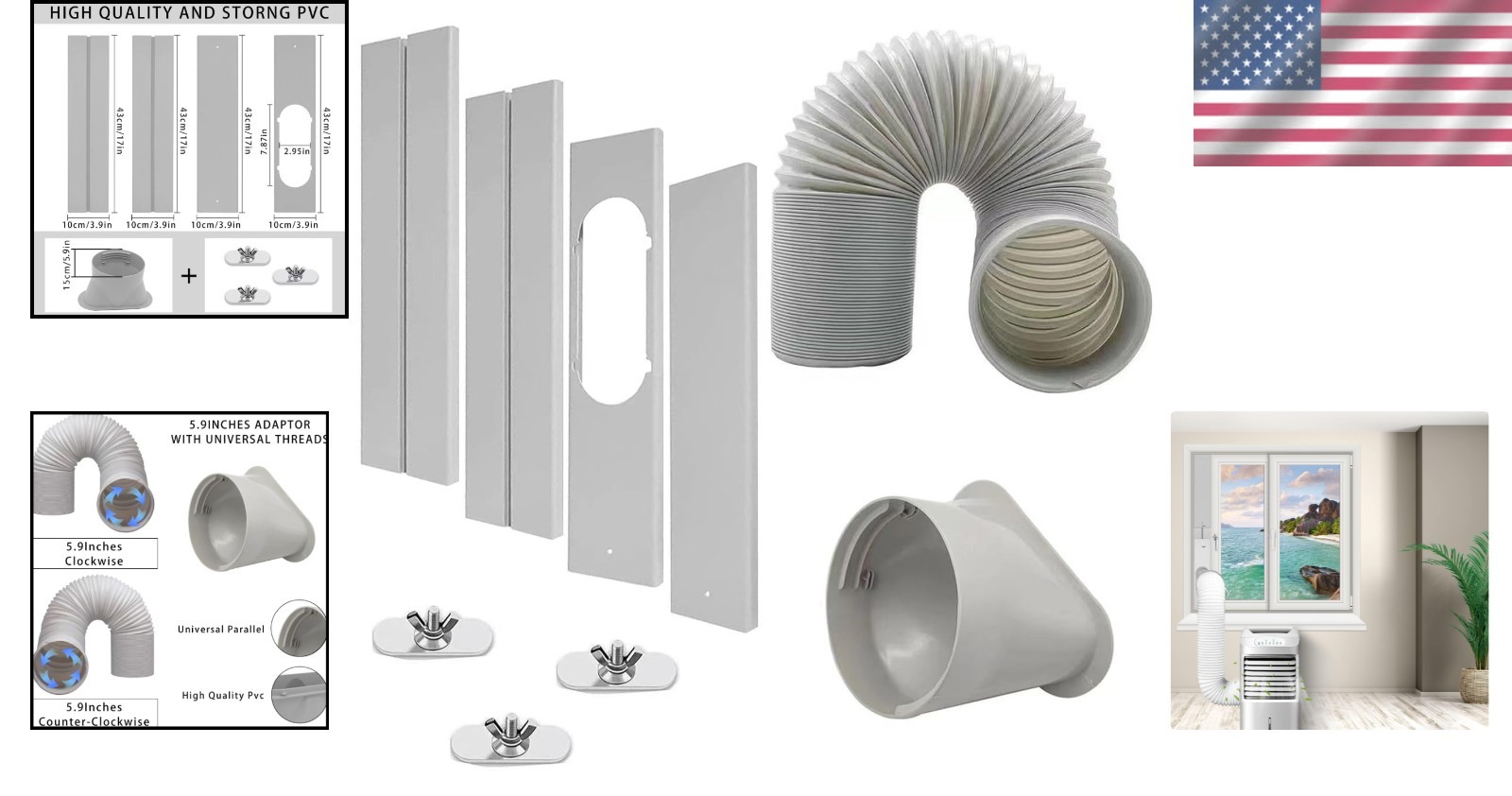 Portable Air Conditioner Window Vent Kit with 5.9” Exhaust Hose Adjustable Porta